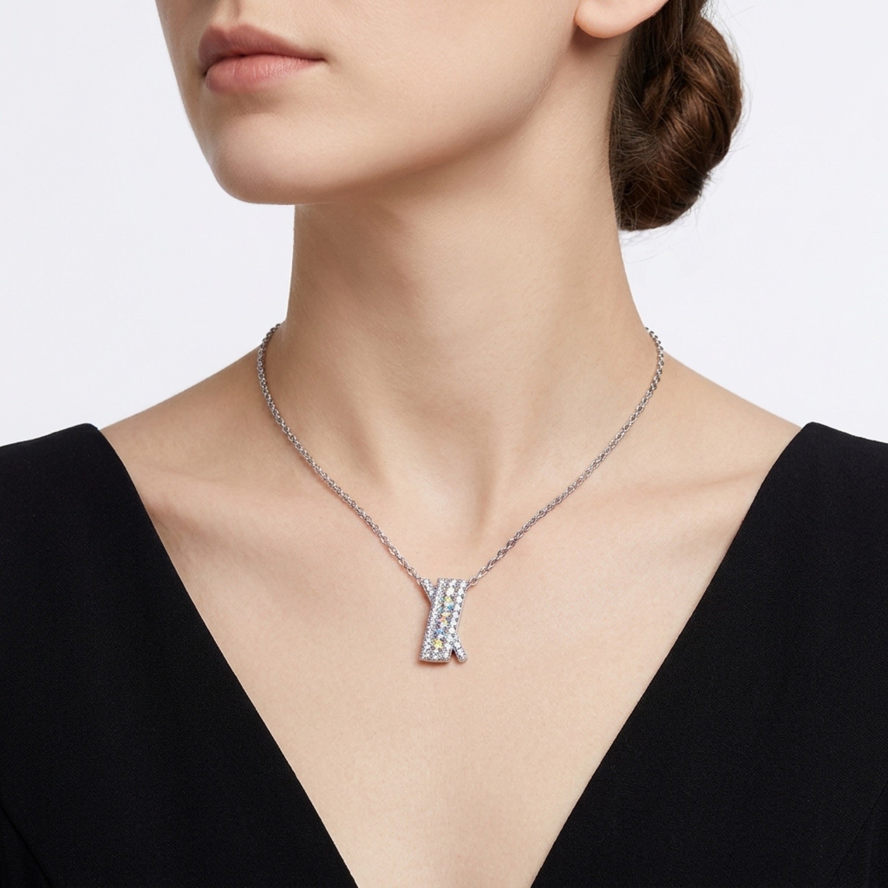 Initial K Moissanite Pavé Initial Pendant Necklace in Sterling Silver