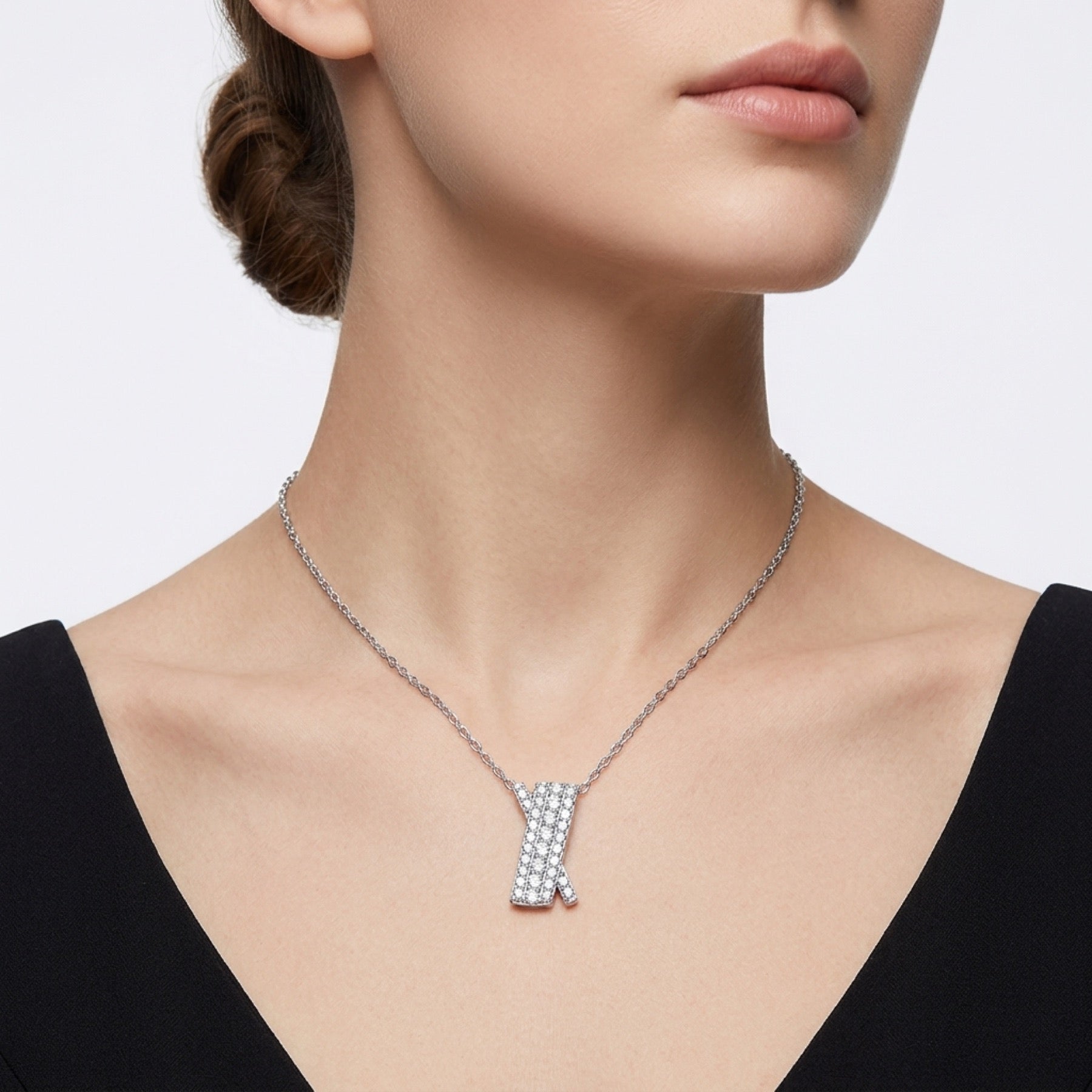 Initial K Moissanite Pavé Initial Pendant Necklace in Sterling Silver