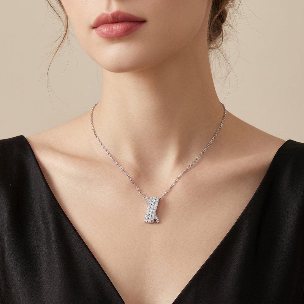 Initial K Moissanite Pavé Initial Pendant Necklace in Sterling Silver