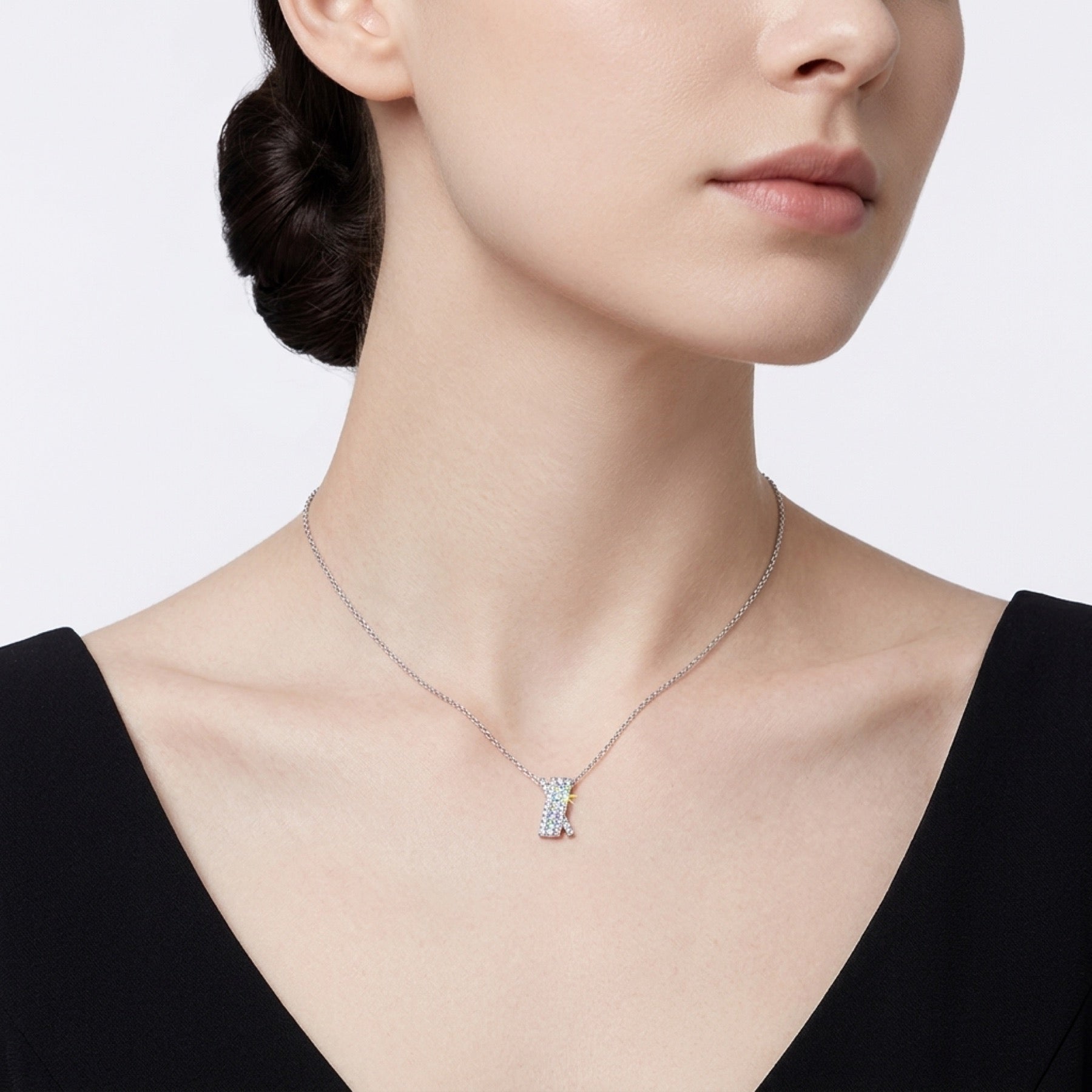 Initial K Moissanite Pavé Initial Pendant Necklace in Sterling Silver