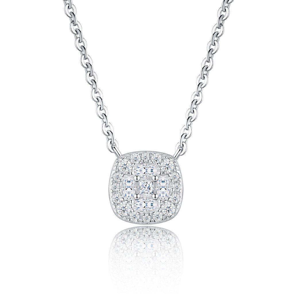 Sucre Moissanite Halo Pendant Necklace in Sterling Silver