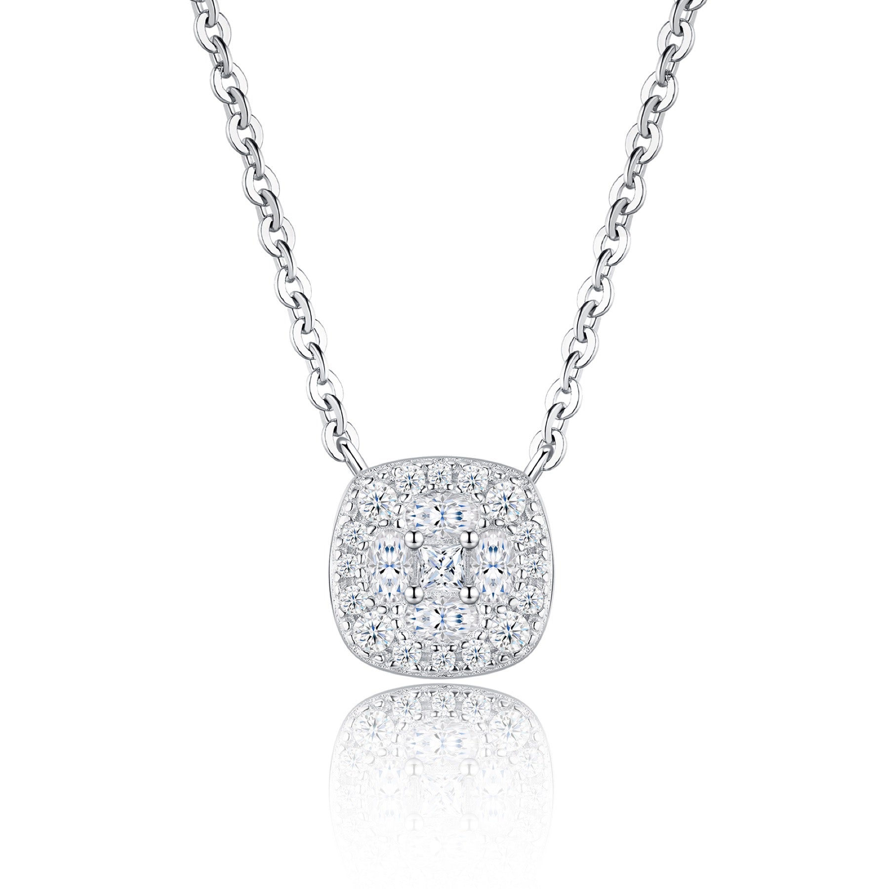 Sucre Moissanite Halo Pendant Necklace in Sterling Silver