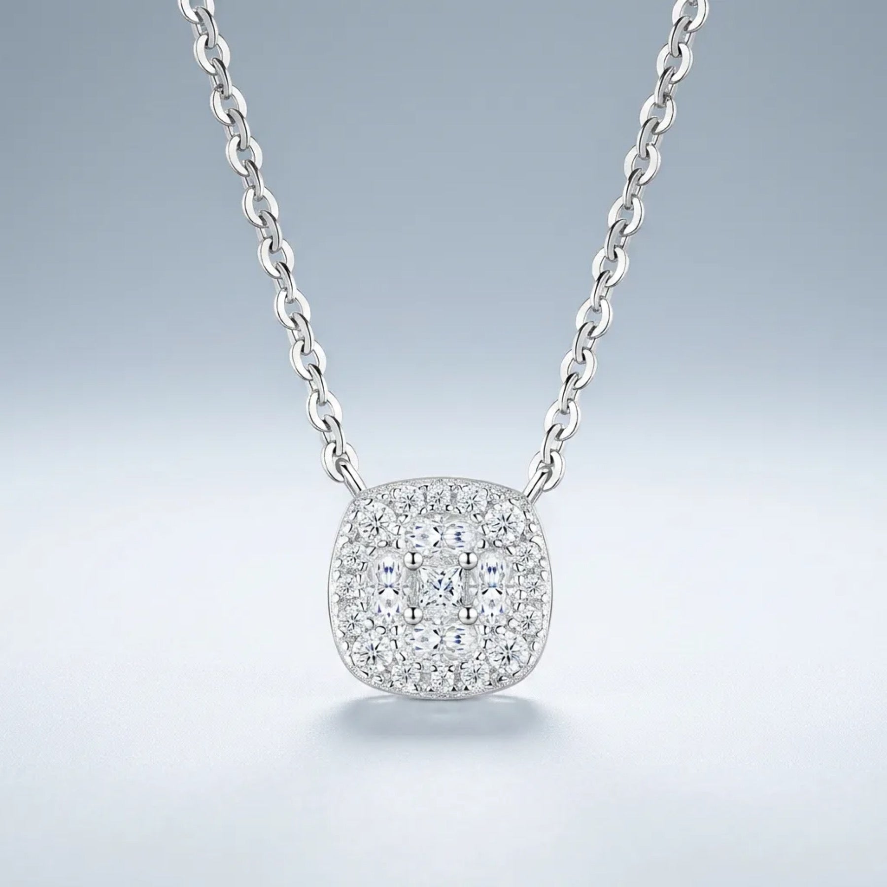 Sucre Moissanite Halo Pendant Necklace in Sterling Silver