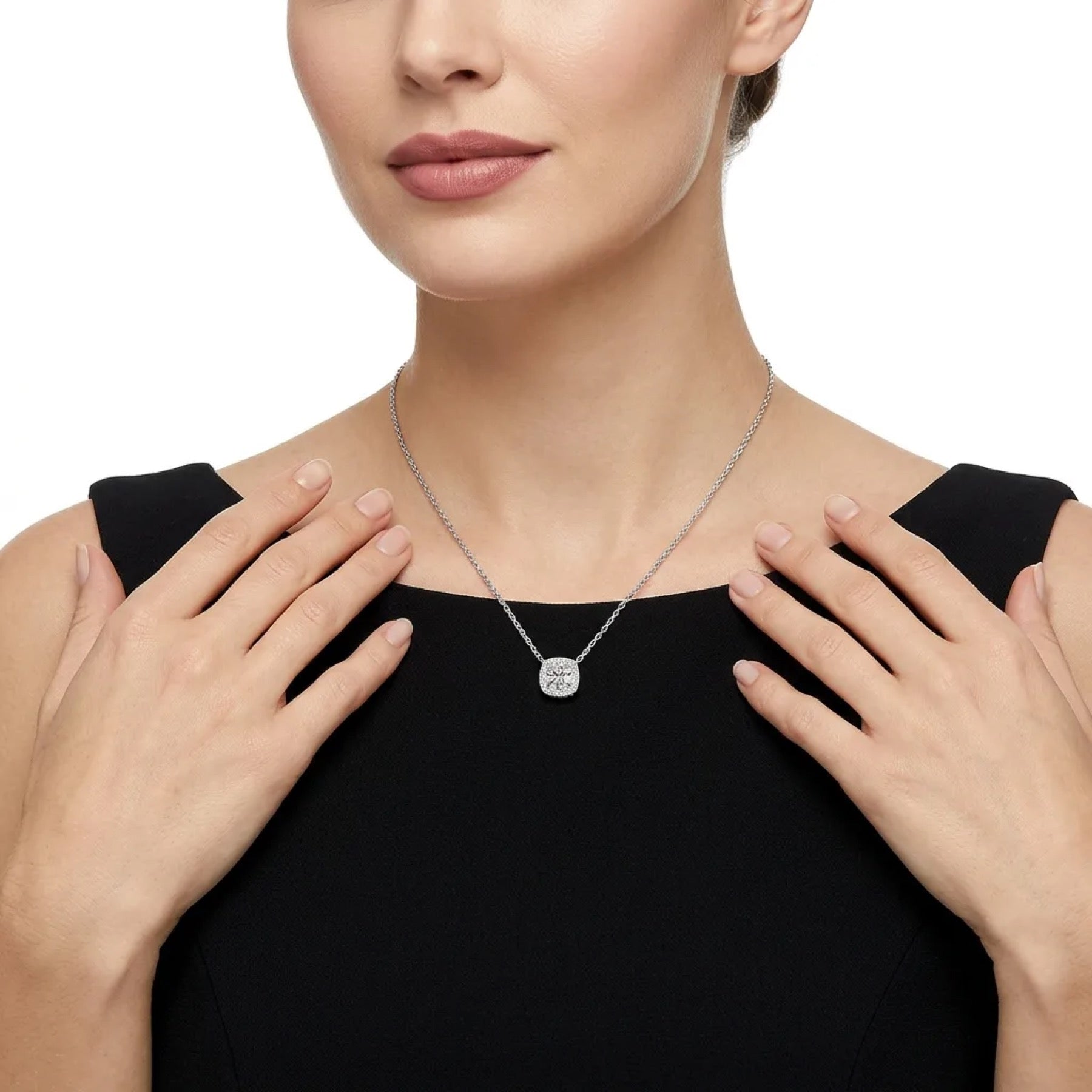 Sucre Moissanite Halo Pendant Necklace in Sterling Silver
