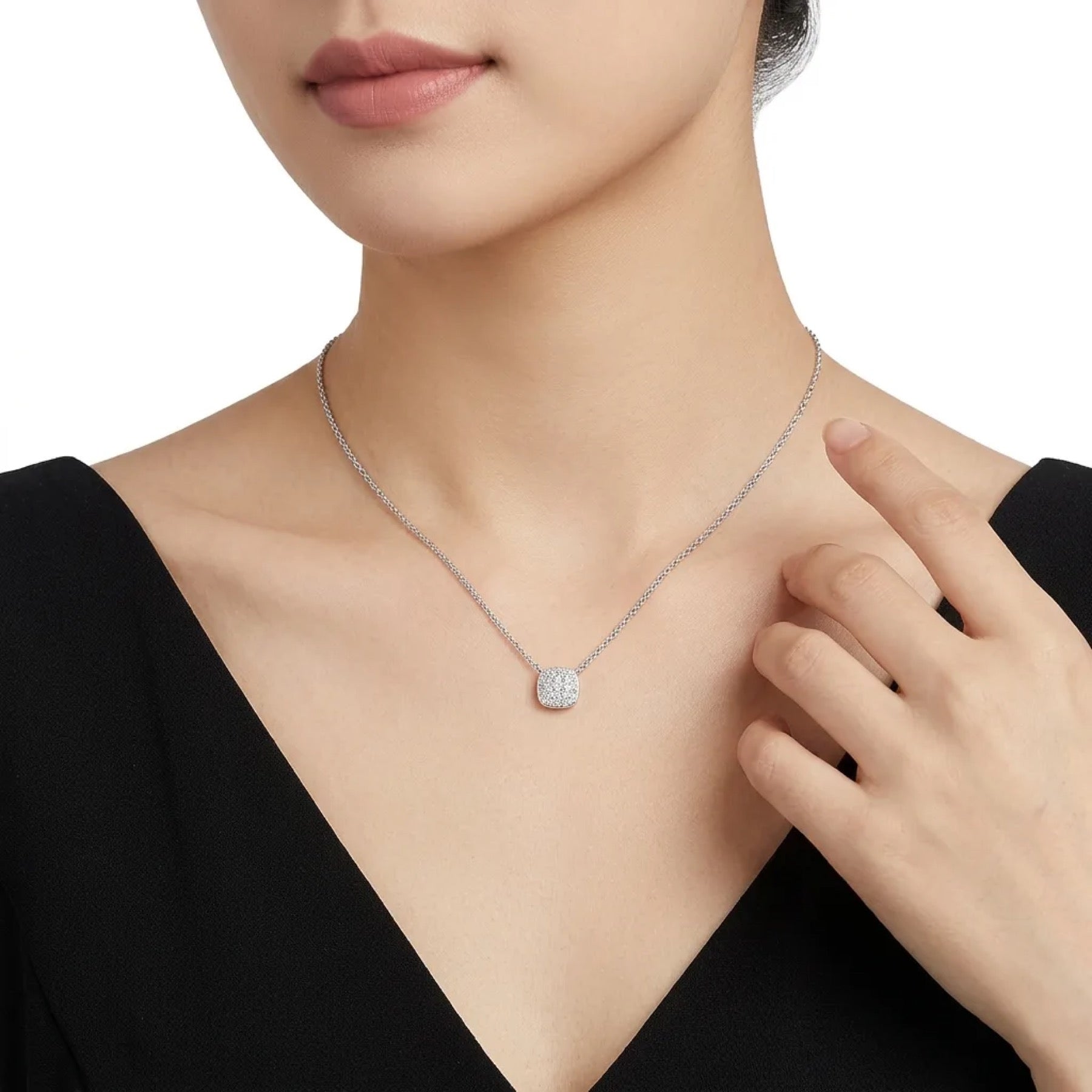 Sucre Moissanite Halo Pendant Necklace in Sterling Silver