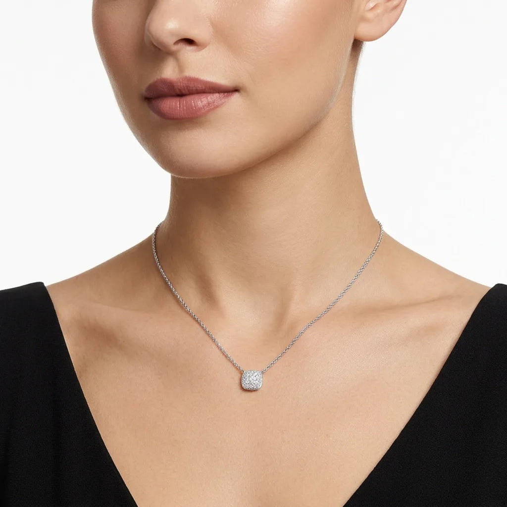 Sucre Moissanite Halo Pendant Necklace in Sterling Silver