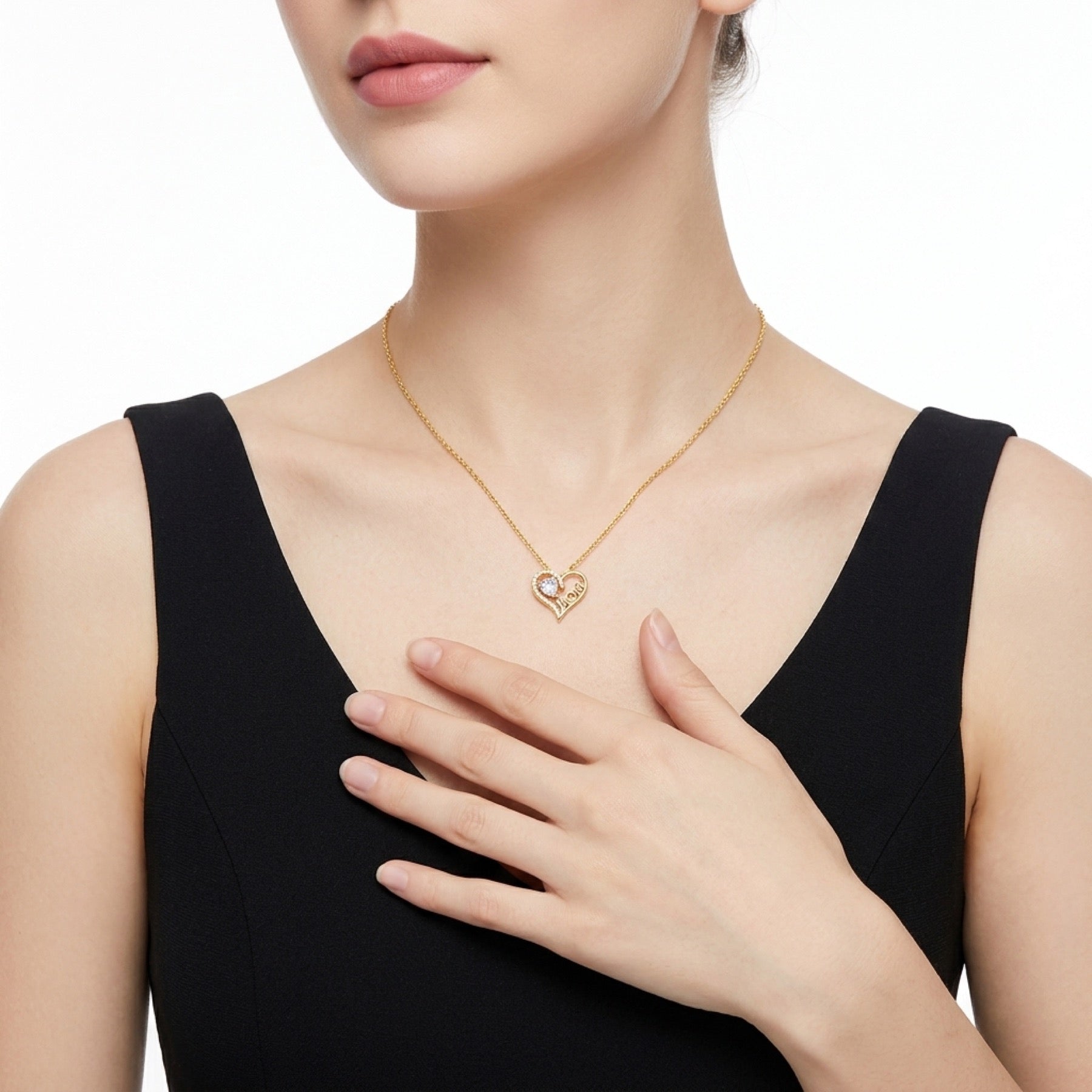 Mama Heart-Cut Moissanite Mom Heart Necklace in Gold-Tone Sterling Silver