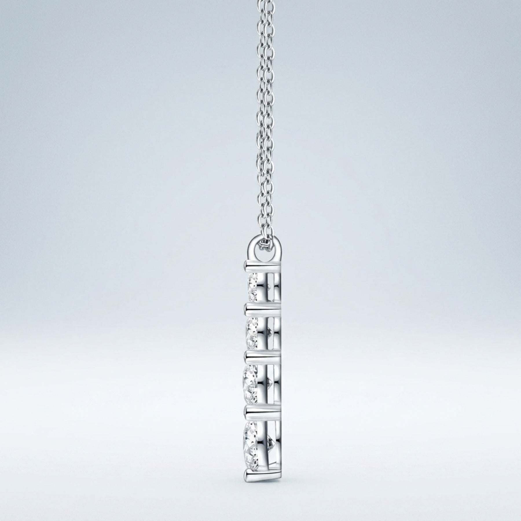 Descent Moissanite Three-Stone Drop Necklace in Sterling Silver