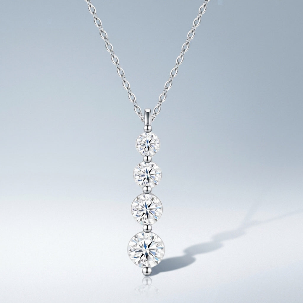 Descent Moissanite Three-Stone Drop Necklace in Sterling Silver