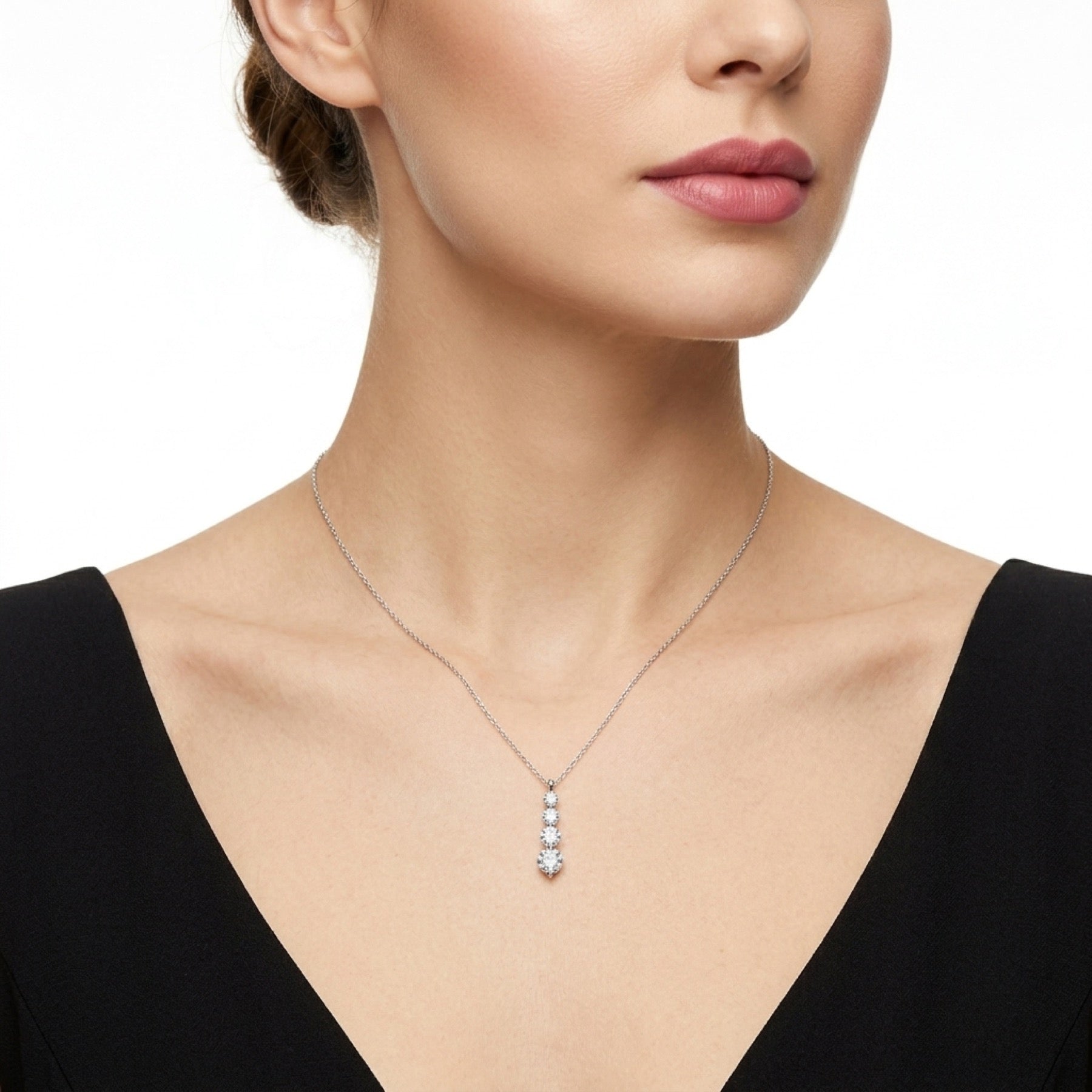Descent Moissanite Three-Stone Drop Necklace in Sterling Silver
