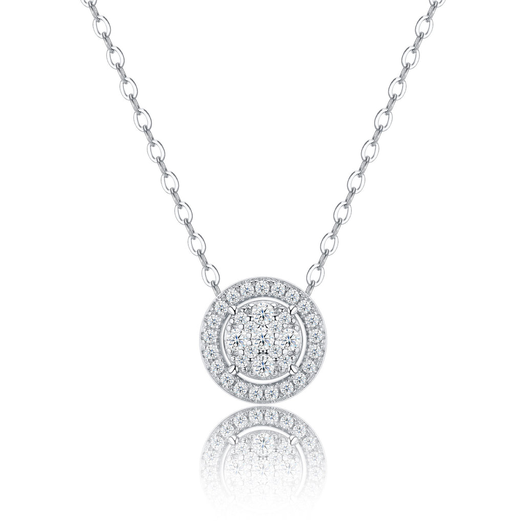 Medal Moissanite Disc Pendant Necklace in Sterling Silver