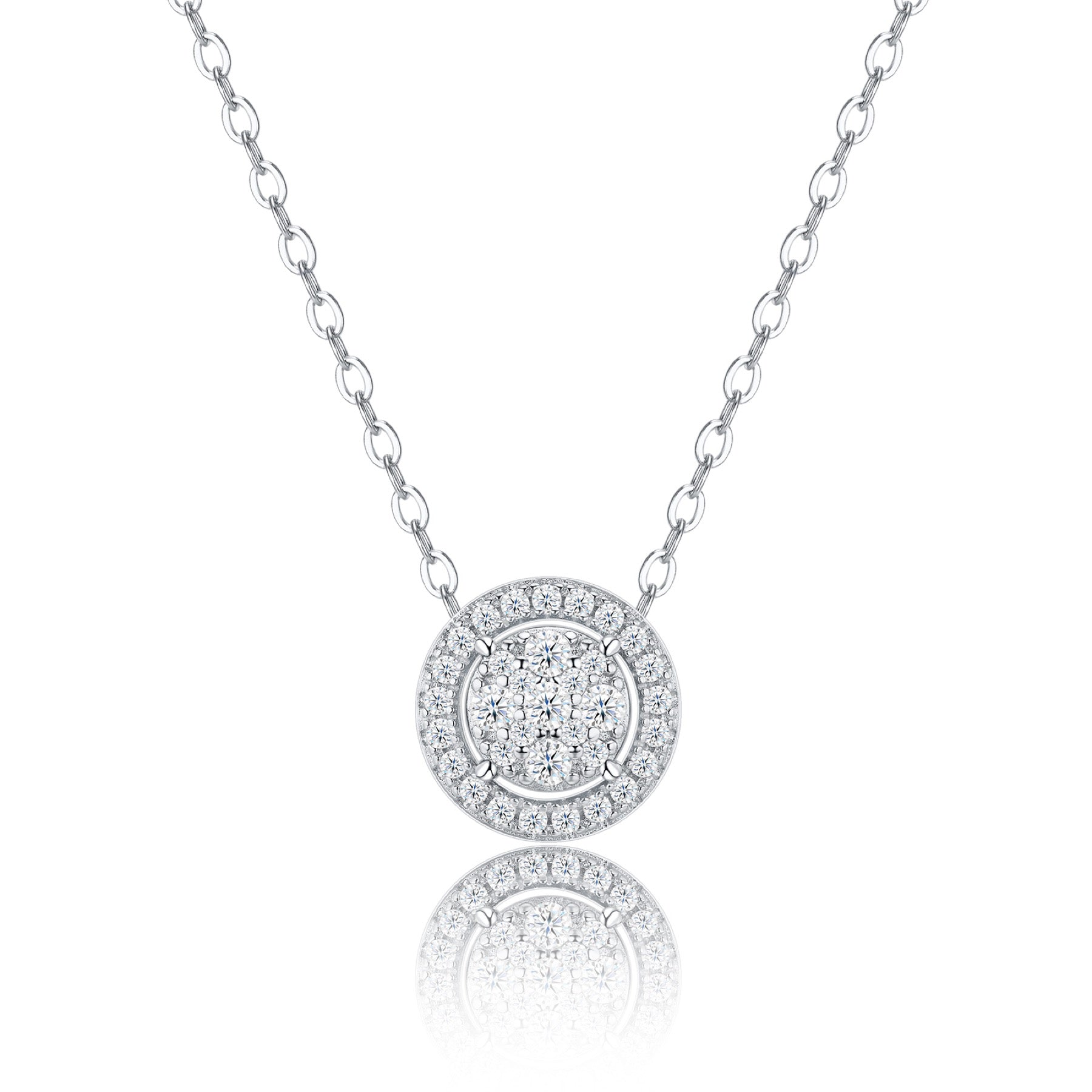 Medal Moissanite Disc Pendant Necklace in Sterling Silver