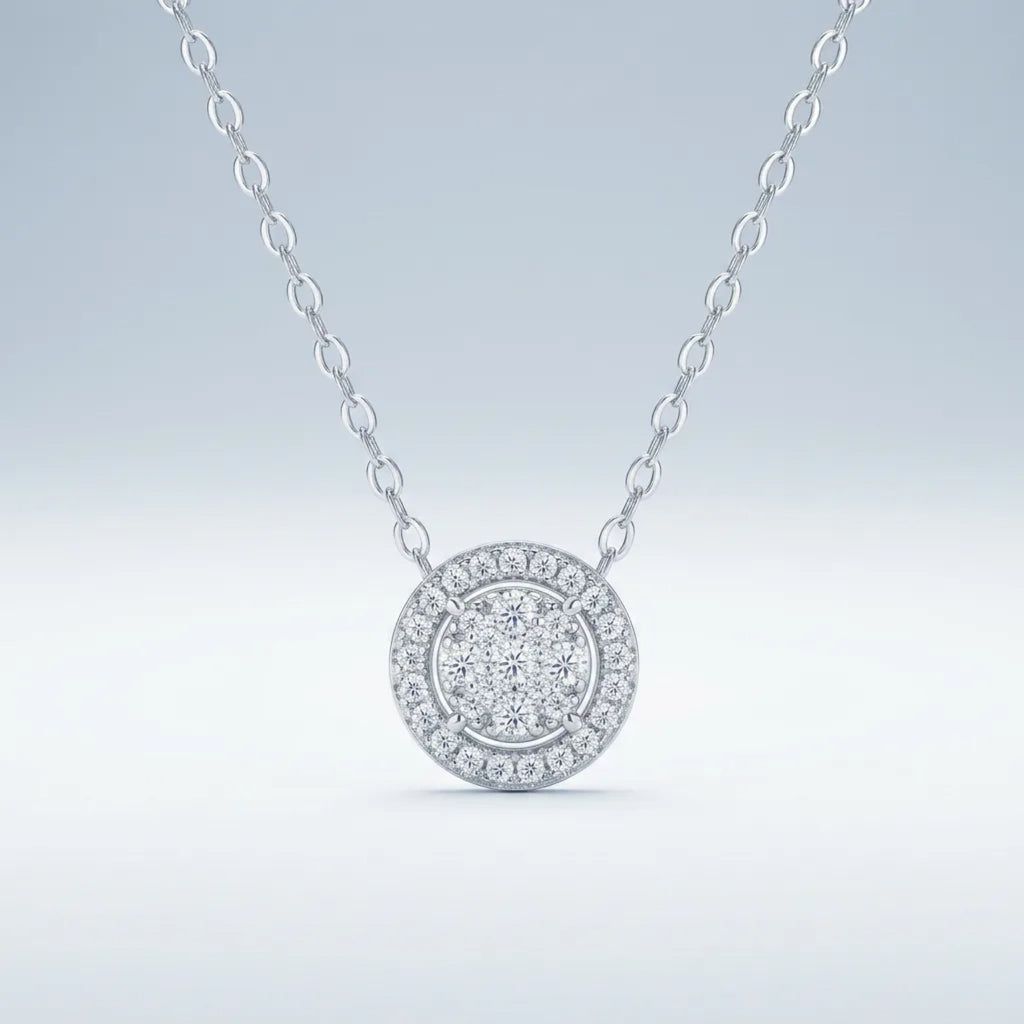 Medal Moissanite Disc Pendant Necklace in Sterling Silver