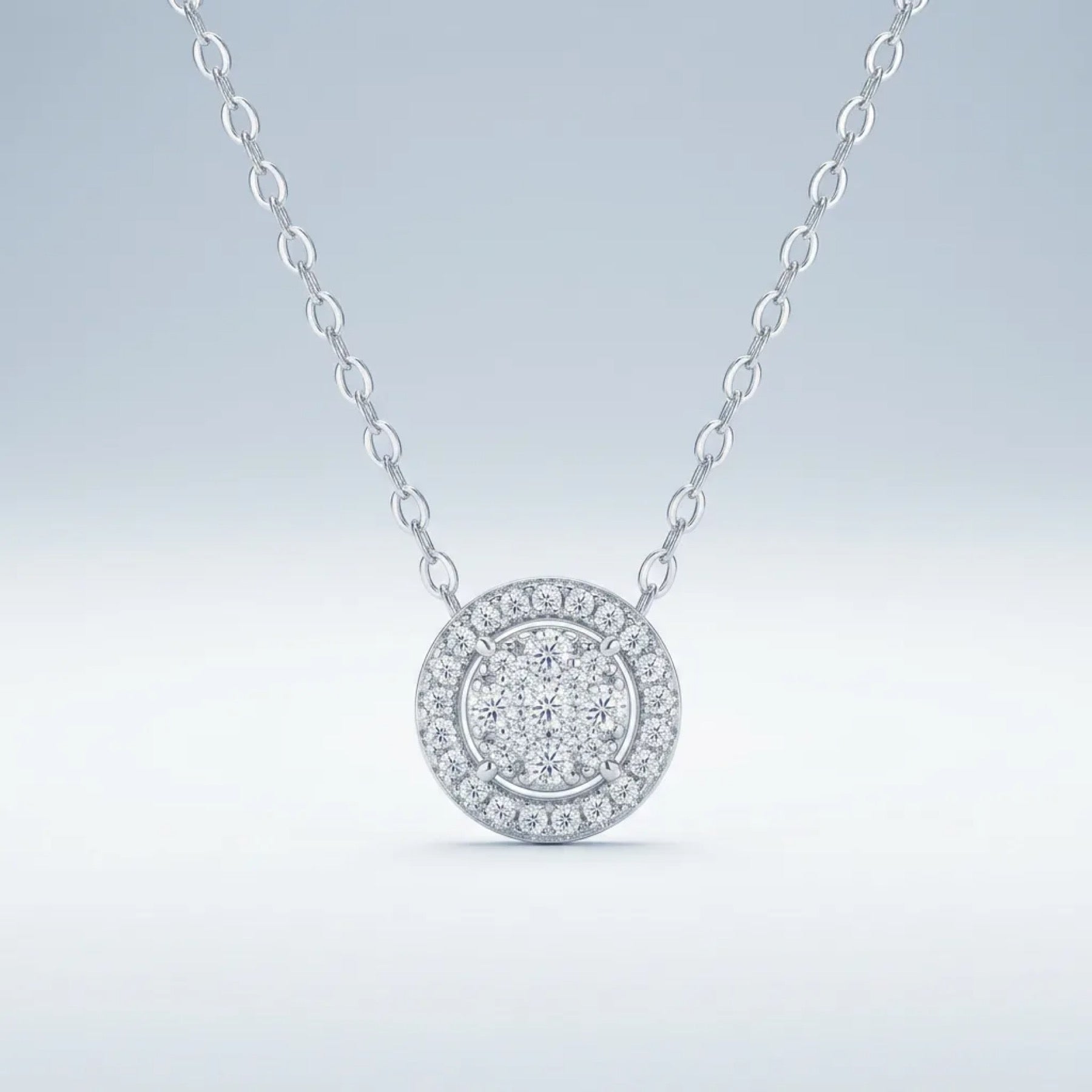 Medal Moissanite Disc Pendant Necklace in Sterling Silver