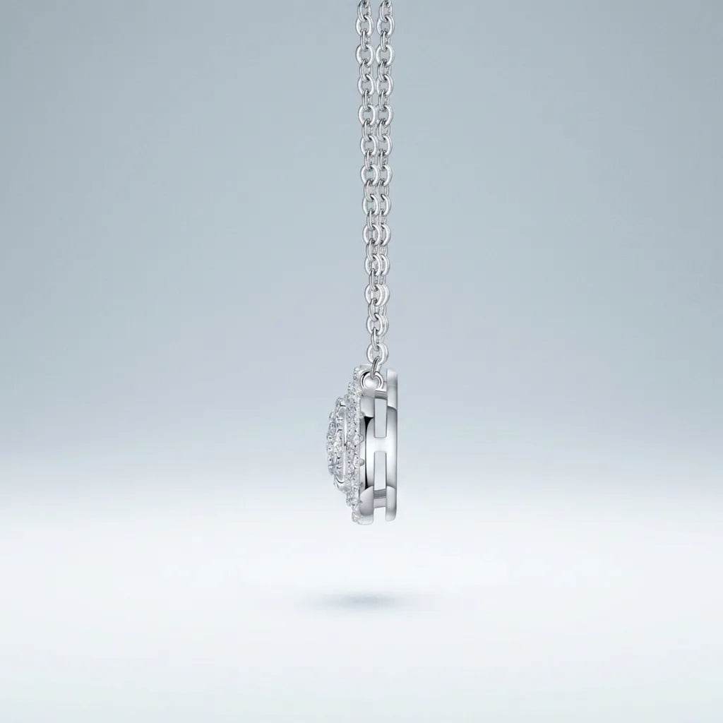 Medal Moissanite Disc Pendant Necklace in Sterling Silver