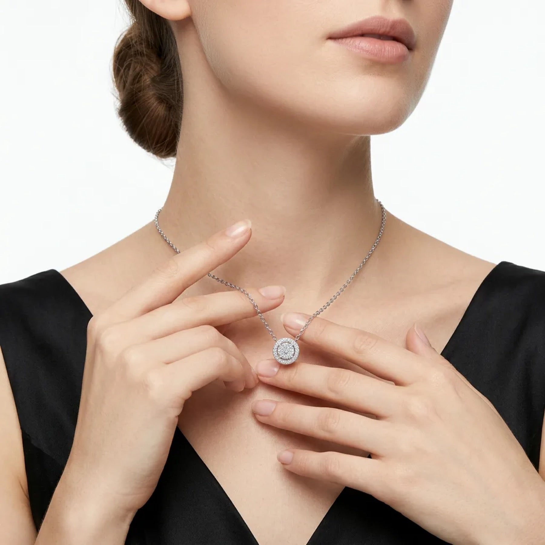 Medal Moissanite Disc Pendant Necklace in Sterling Silver
