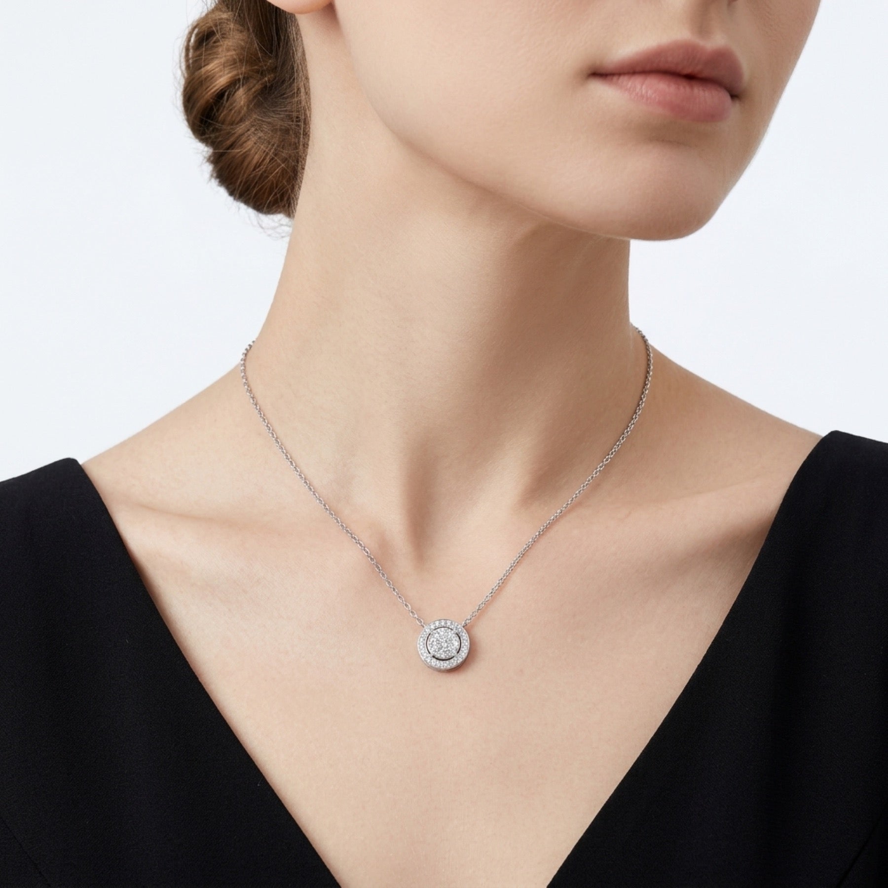 Medal Moissanite Disc Pendant Necklace in Sterling Silver