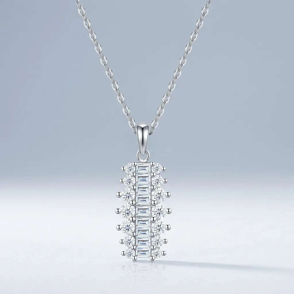 Domino Moissanite Baguette Cluster Pendant Necklace in Sterling Silver