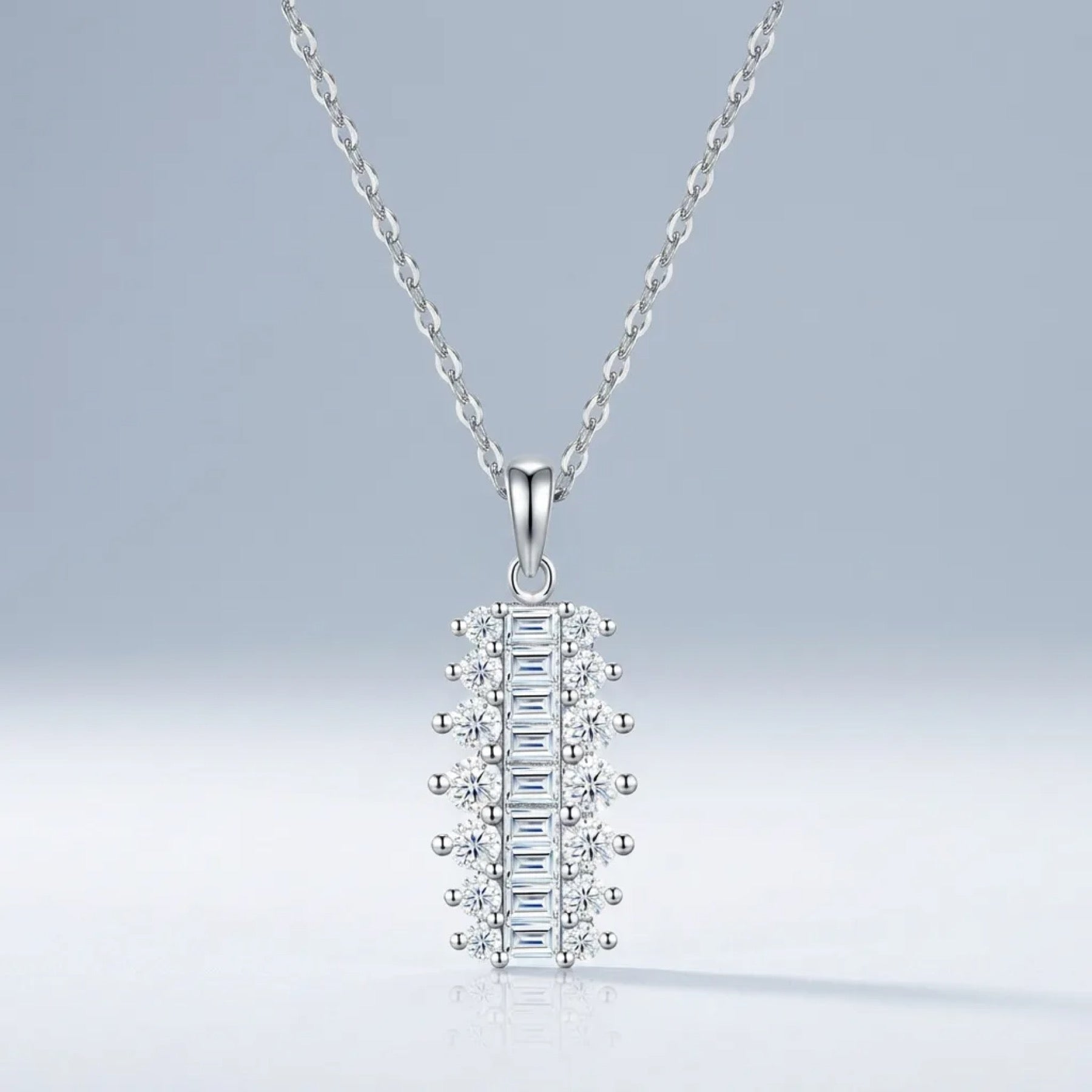 Domino Moissanite Baguette Cluster Pendant Necklace in Sterling Silver