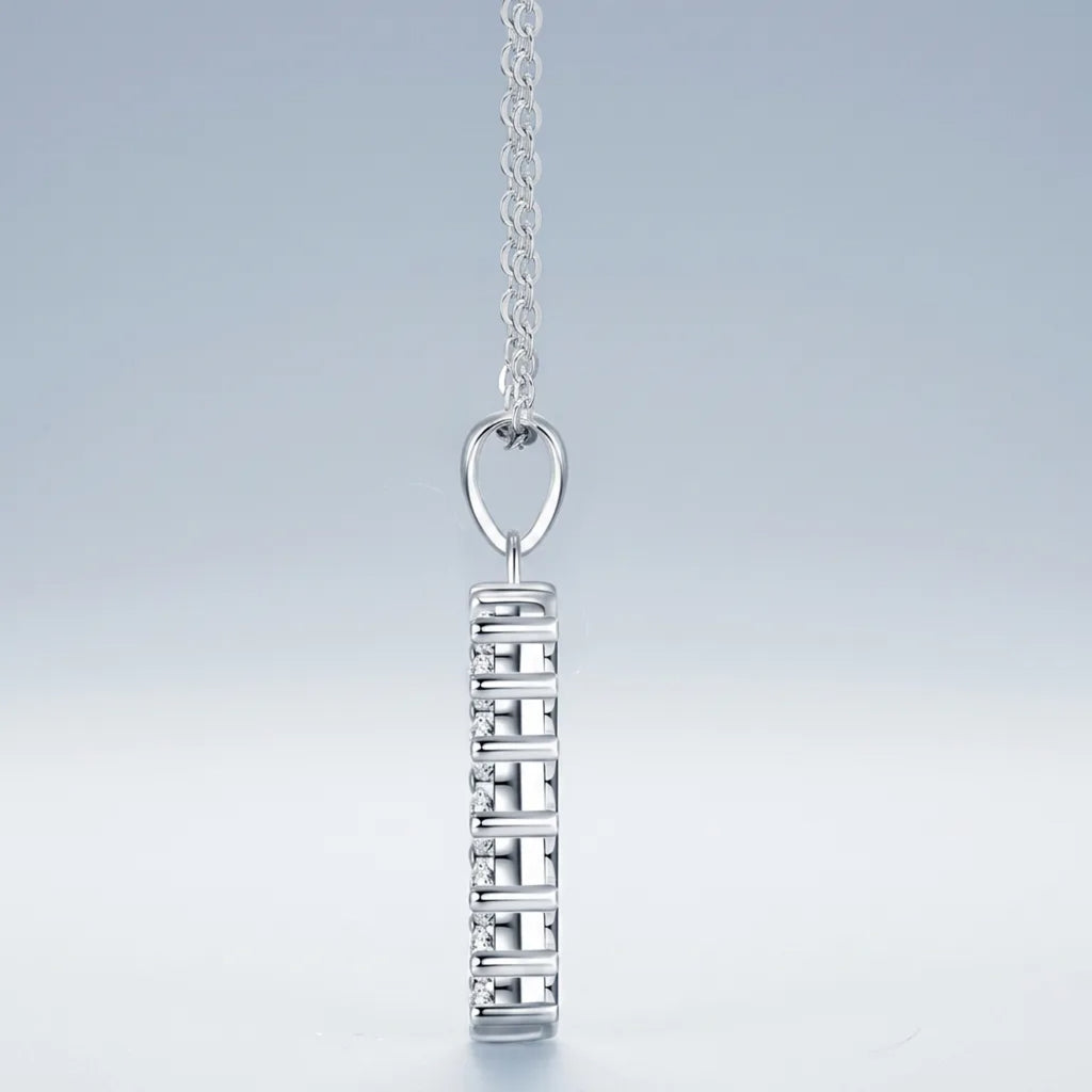 Domino Moissanite Baguette Cluster Pendant Necklace in Sterling Silver