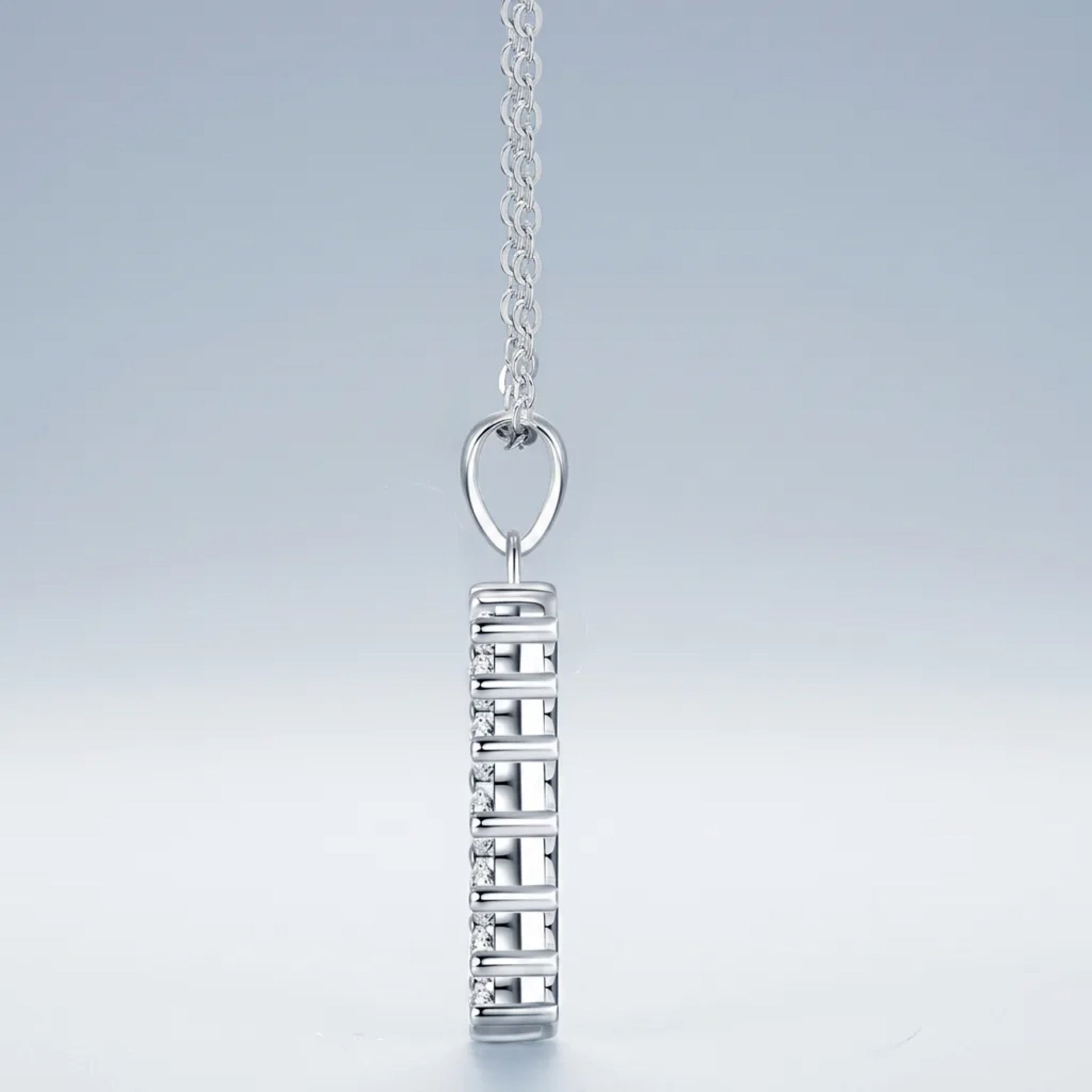 Domino Moissanite Baguette Cluster Pendant Necklace in Sterling Silver