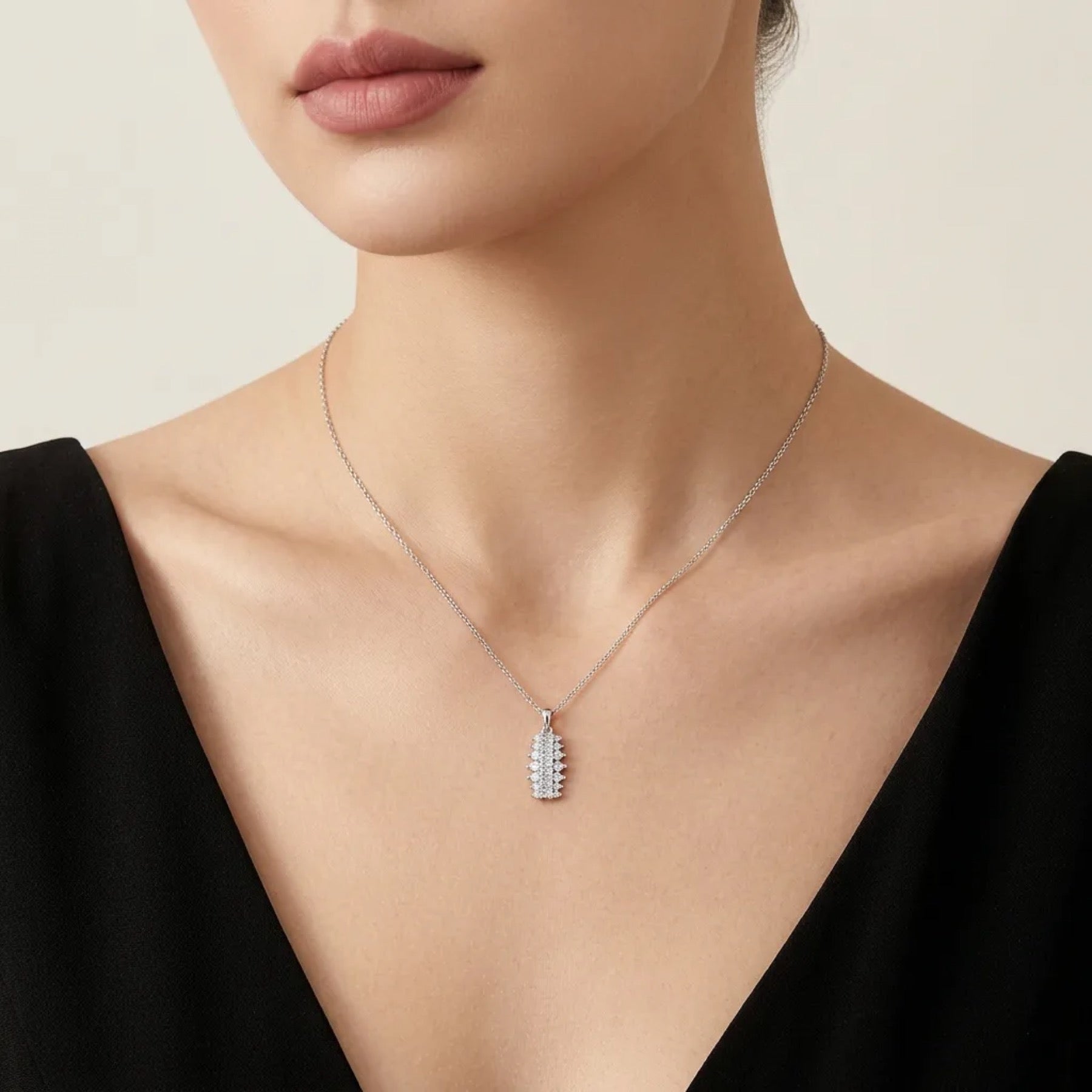 Domino Moissanite Baguette Cluster Pendant Necklace in Sterling Silver