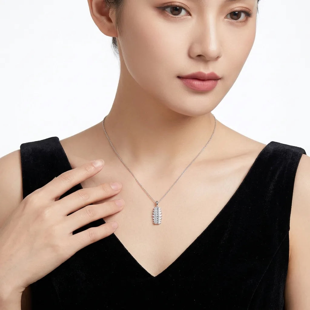 Domino Moissanite Baguette Cluster Pendant Necklace in Sterling Silver