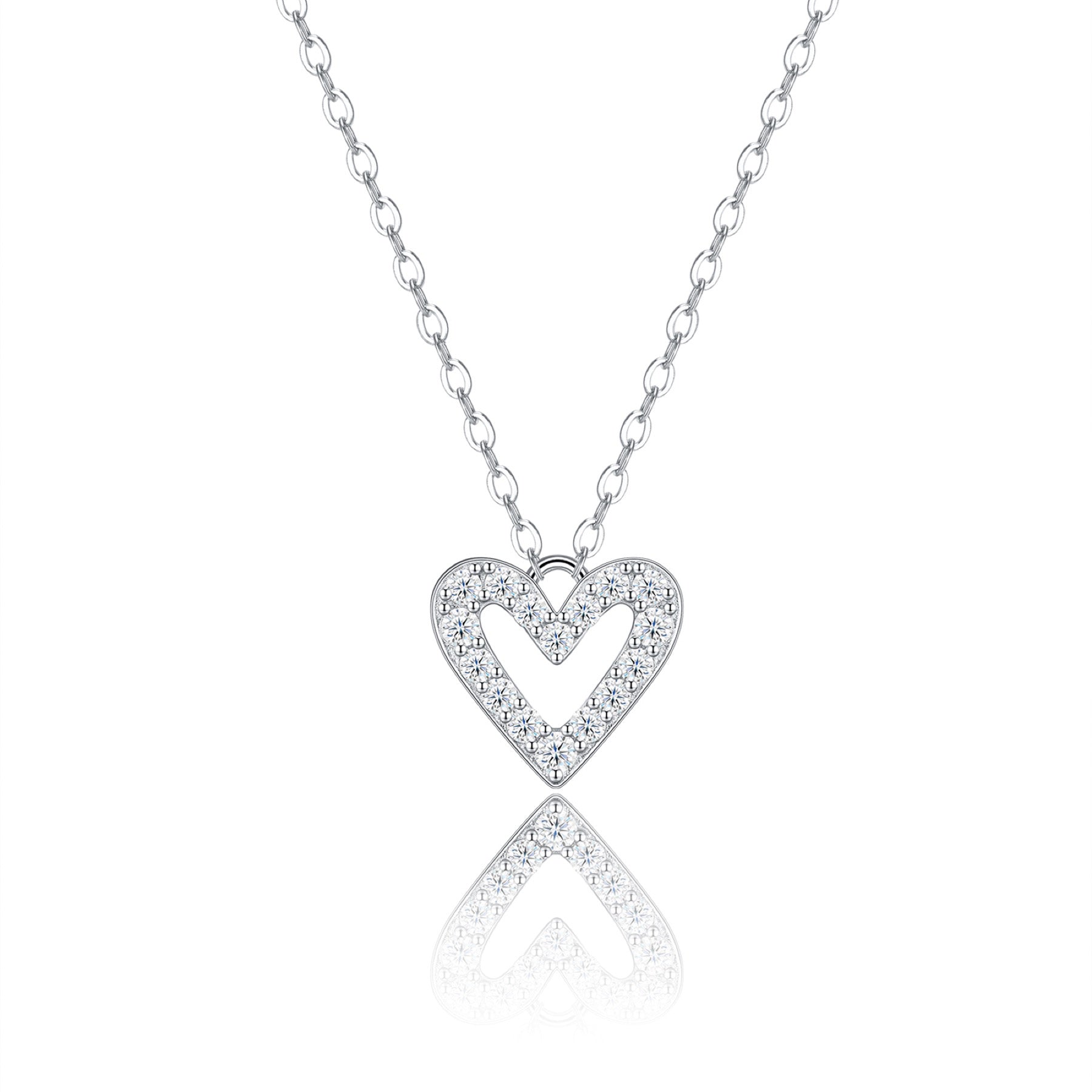 Endear Moissanite Open Heart Pendant Necklace in Sterling Silver