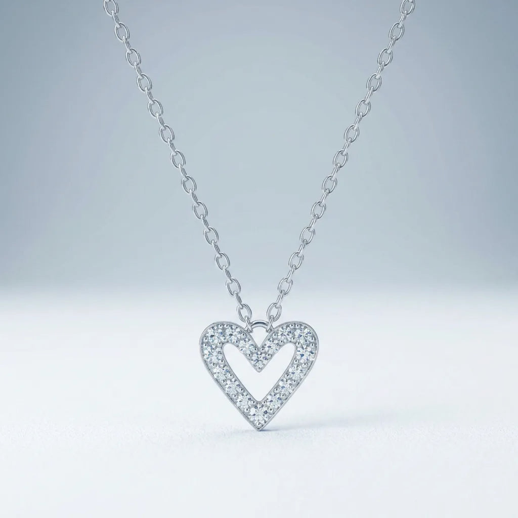 Endear Moissanite Open Heart Pendant Necklace in Sterling Silver