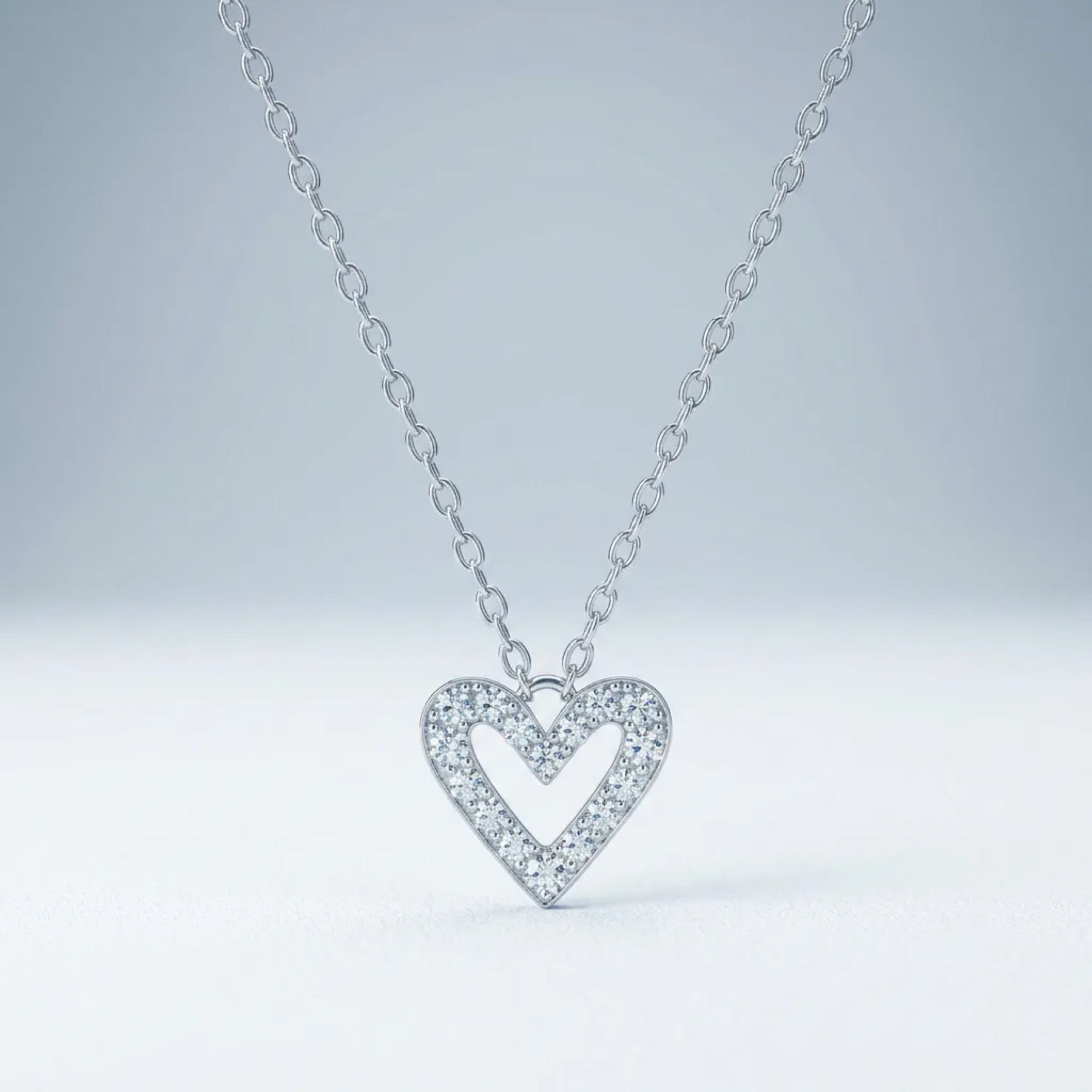 Endear Moissanite Open Heart Pendant Necklace in Sterling Silver