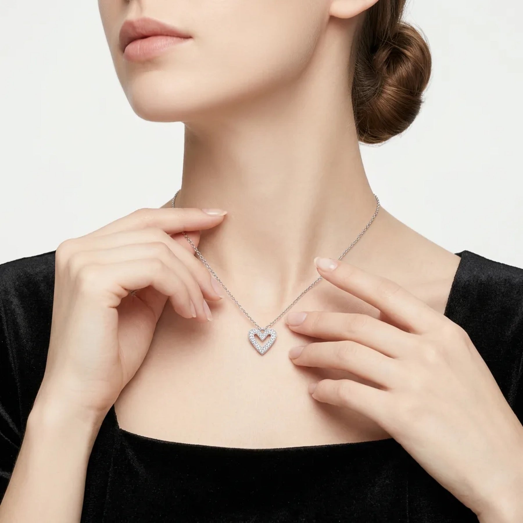 Endear Moissanite Open Heart Pendant Necklace in Sterling Silver