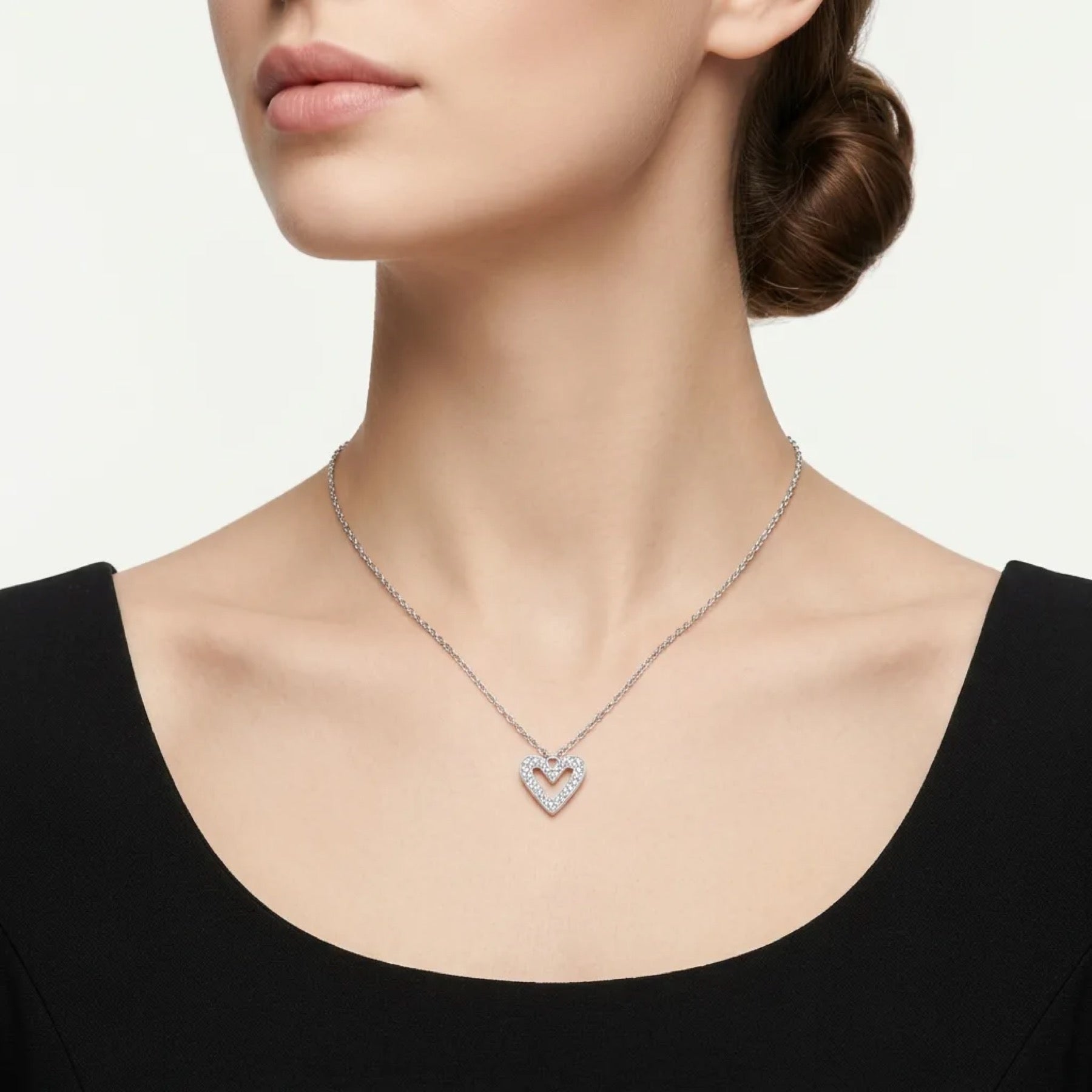 Endear Moissanite Open Heart Pendant Necklace in Sterling Silver
