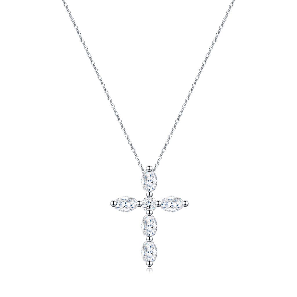 Evensong Moissanite Cross Necklace in Sterling Silver