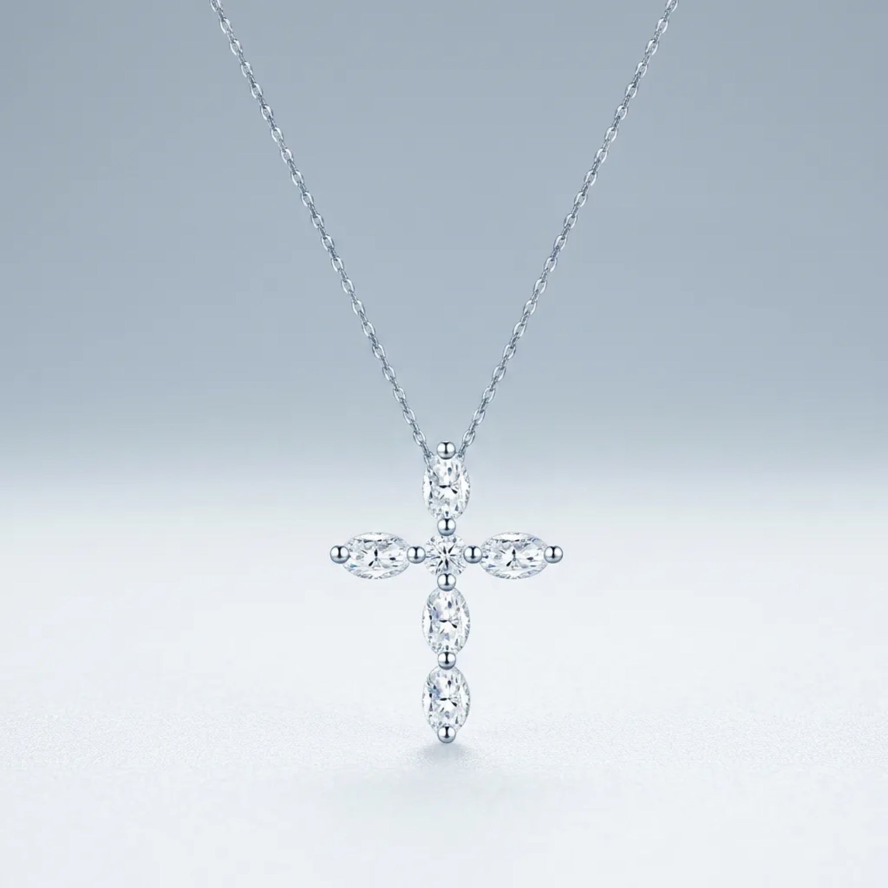 Evensong Moissanite Cross Necklace in Sterling Silver