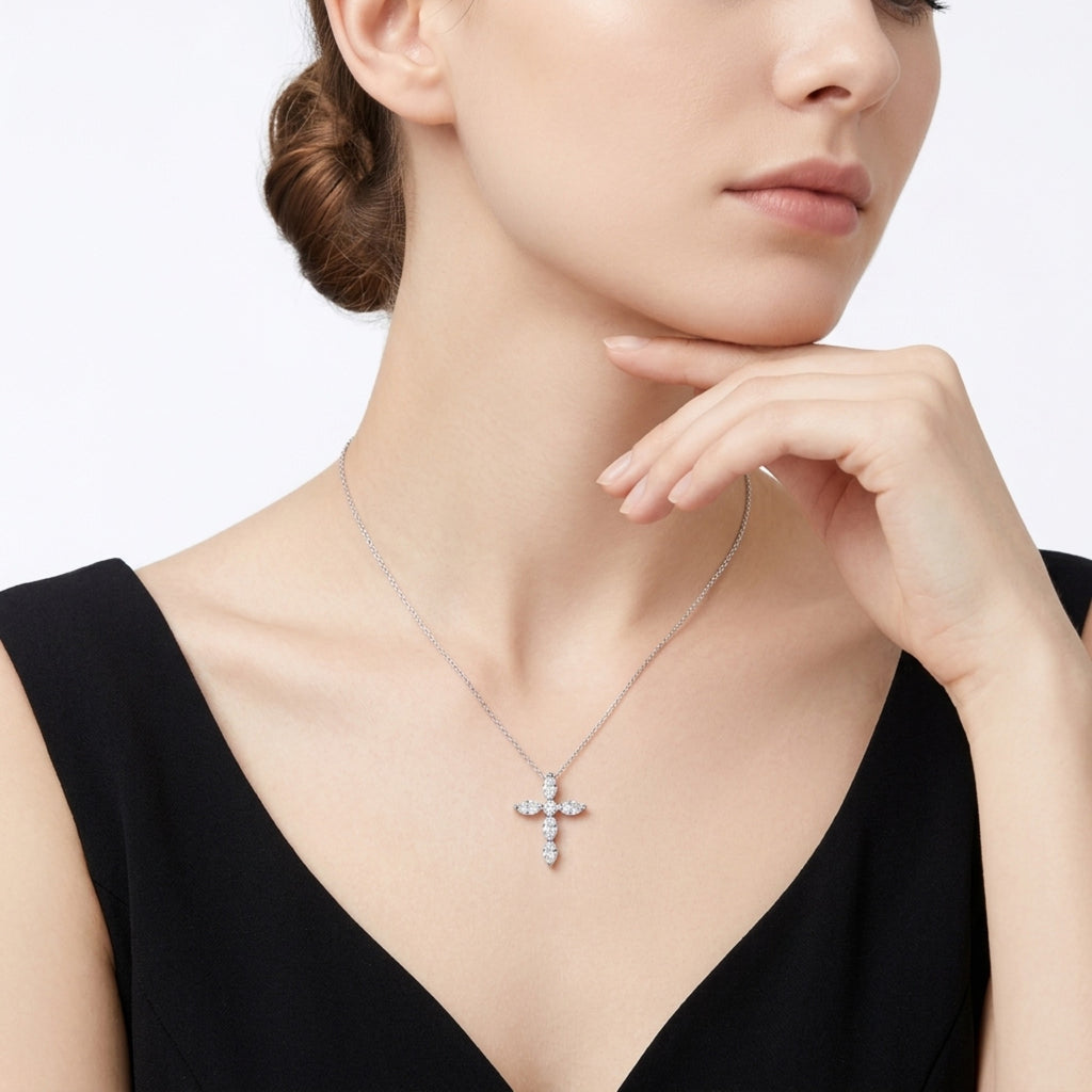 Evensong Moissanite Cross Necklace in Sterling Silver