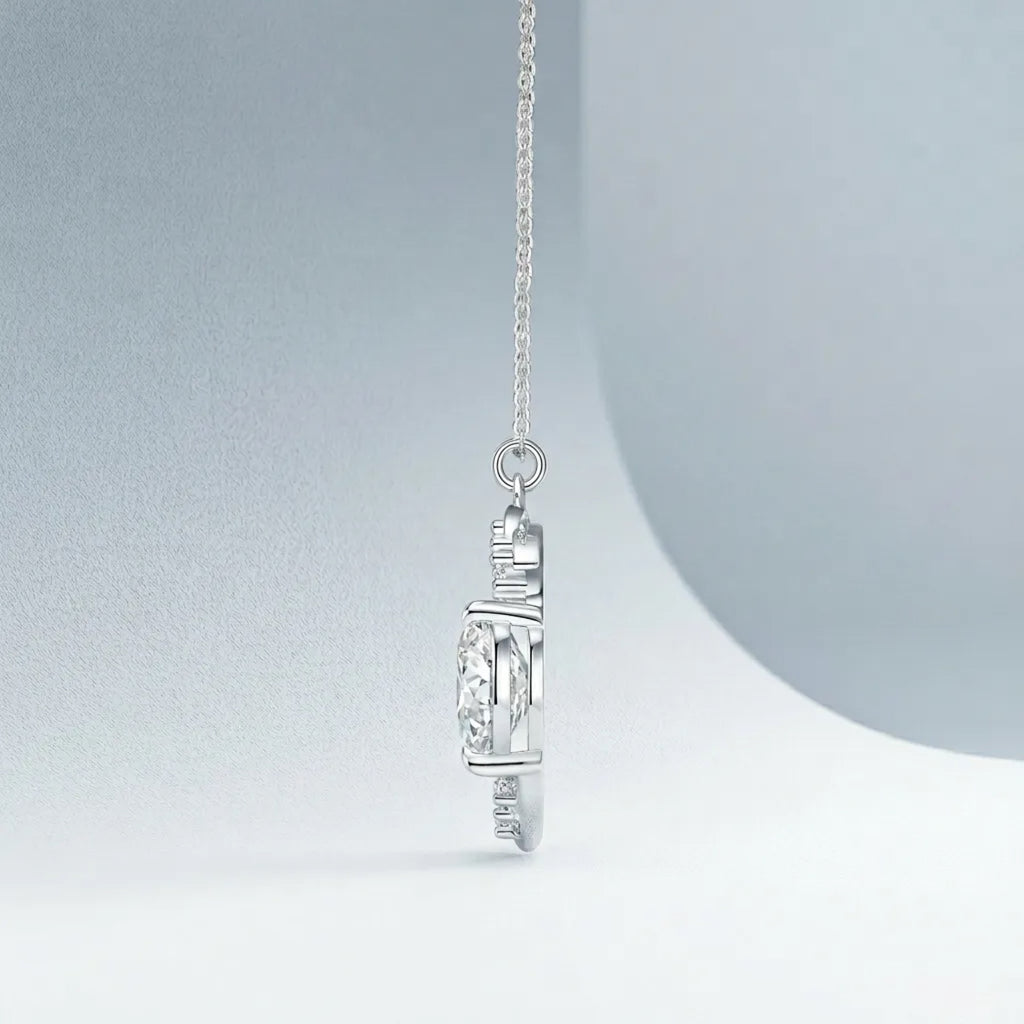 Lullaby Moissanite Moon Heart Necklace in Sterling Silver