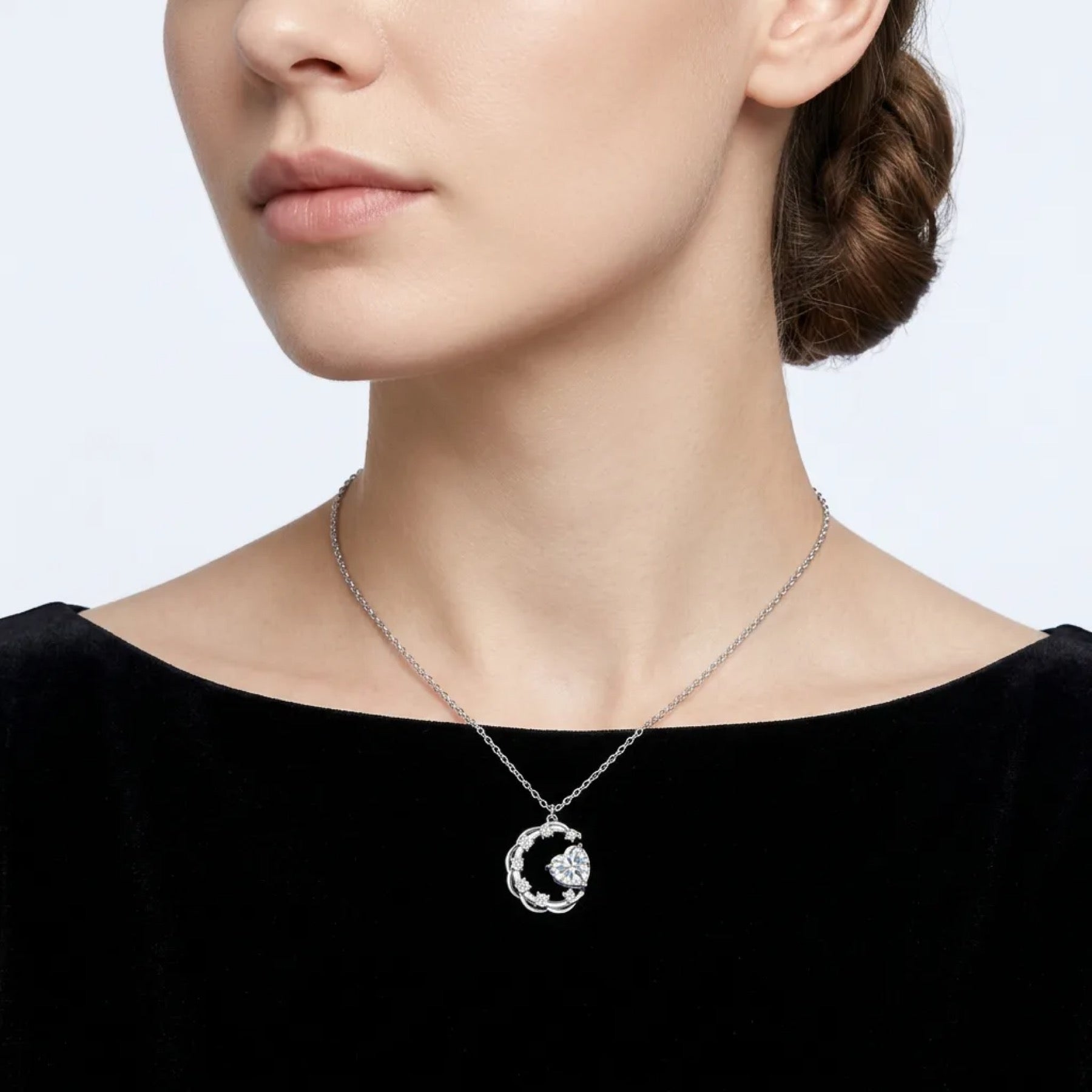 Lullaby Moissanite Moon Heart Necklace in Sterling Silver