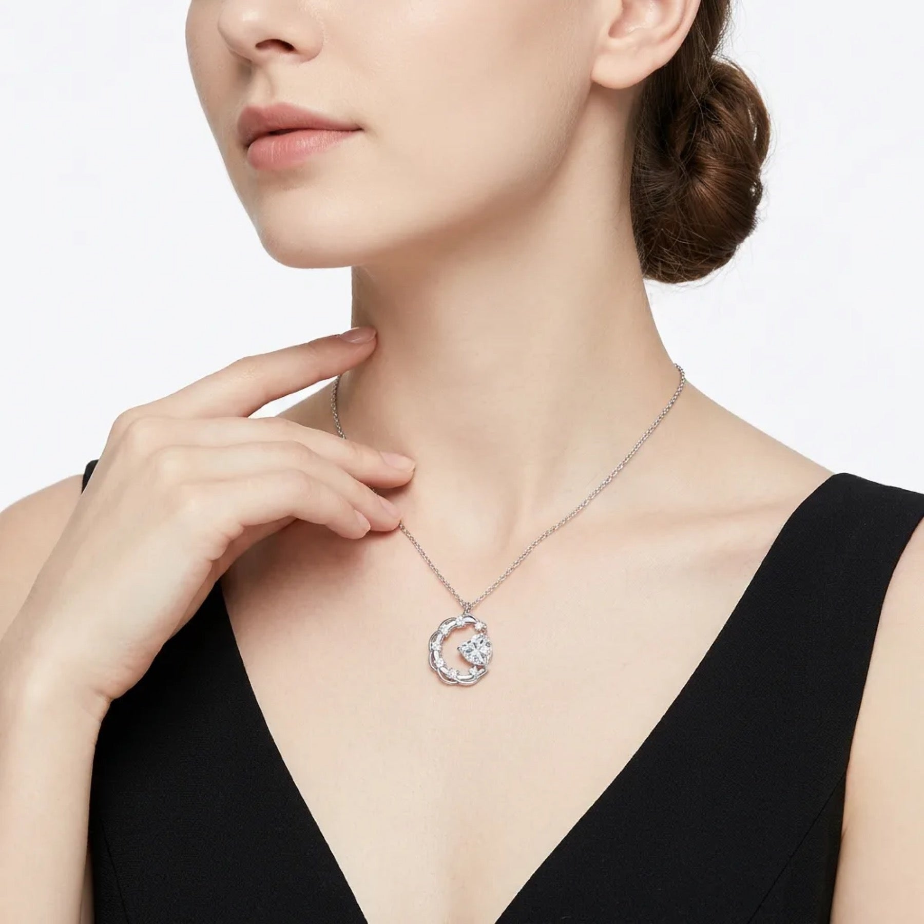 Lullaby Moissanite Moon Heart Necklace in Sterling Silver