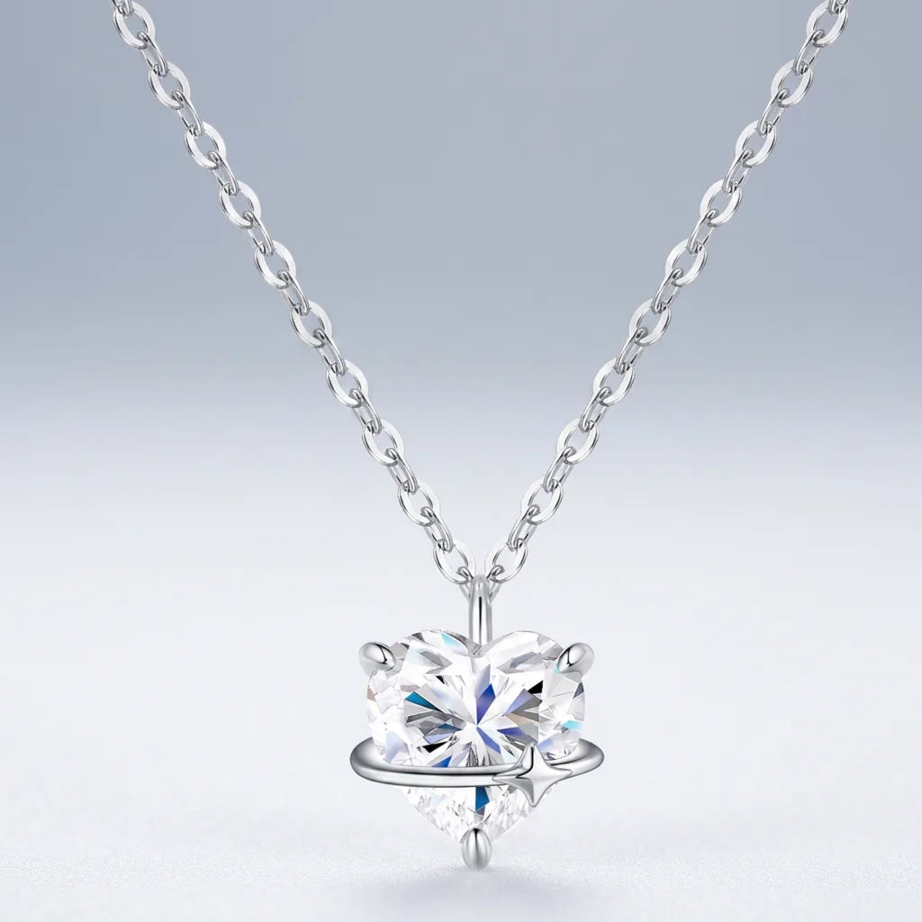 Truelove Heart-Cut Moissanite Heart Pendant Necklace in Sterling Silver