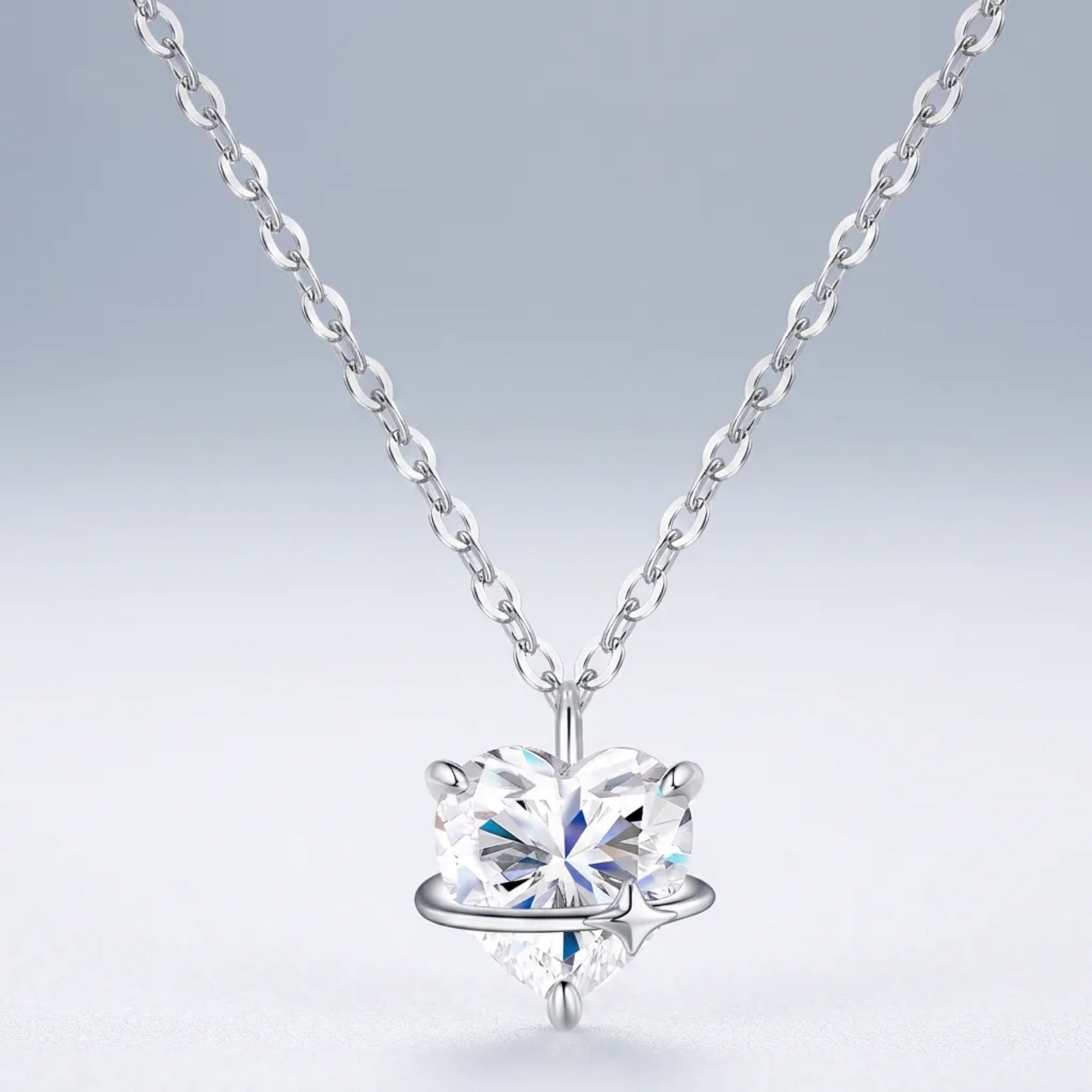 Truelove Heart-Cut Moissanite Heart Pendant Necklace in Sterling Silver