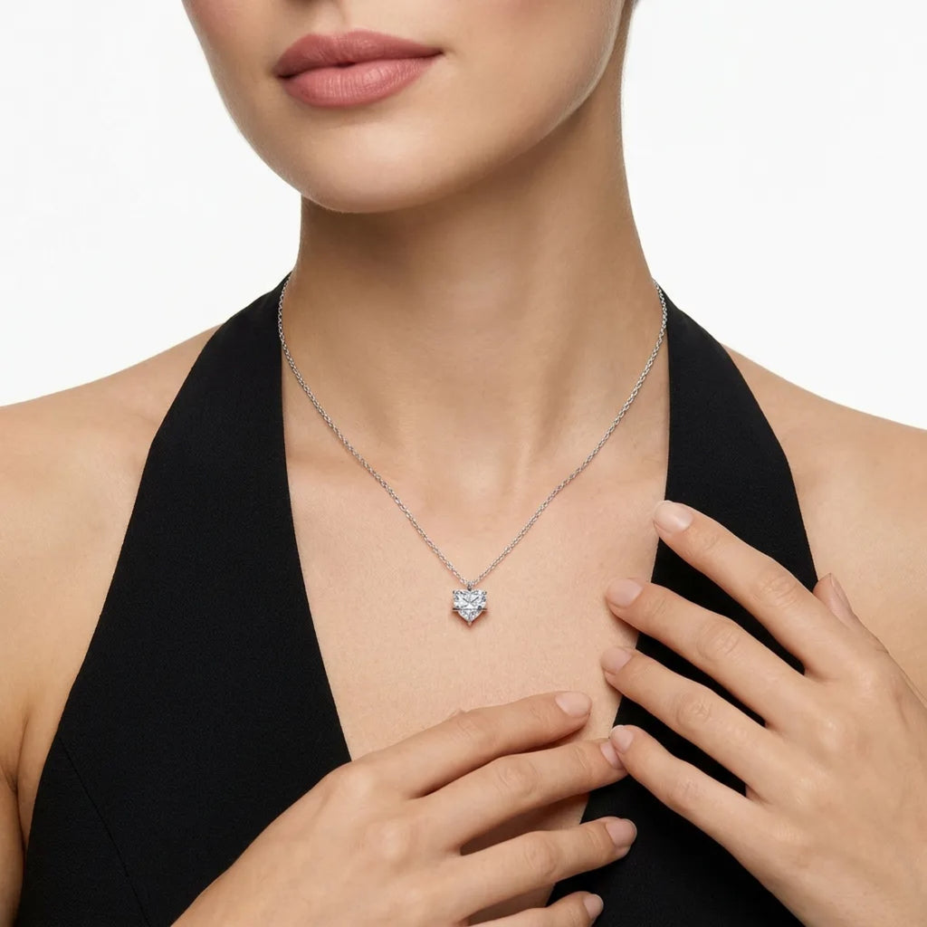 Truelove Heart-Cut Moissanite Heart Pendant Necklace in Sterling Silver