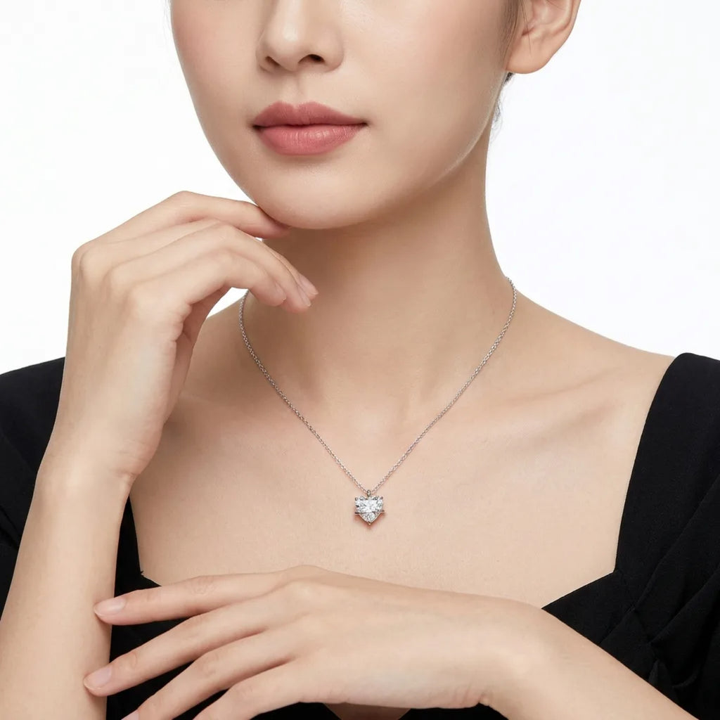 Truelove Heart-Cut Moissanite Heart Pendant Necklace in Sterling Silver