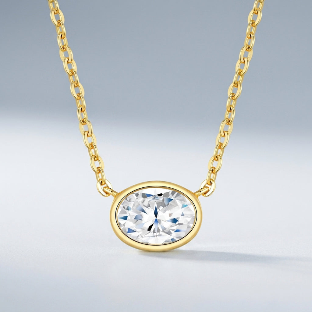 Amber Moissanite Oval Bezel Necklace in Gold-Tone Sterling Silver