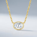 Amber Moissanite Oval Bezel Necklace in Gold-Tone Sterling Silver