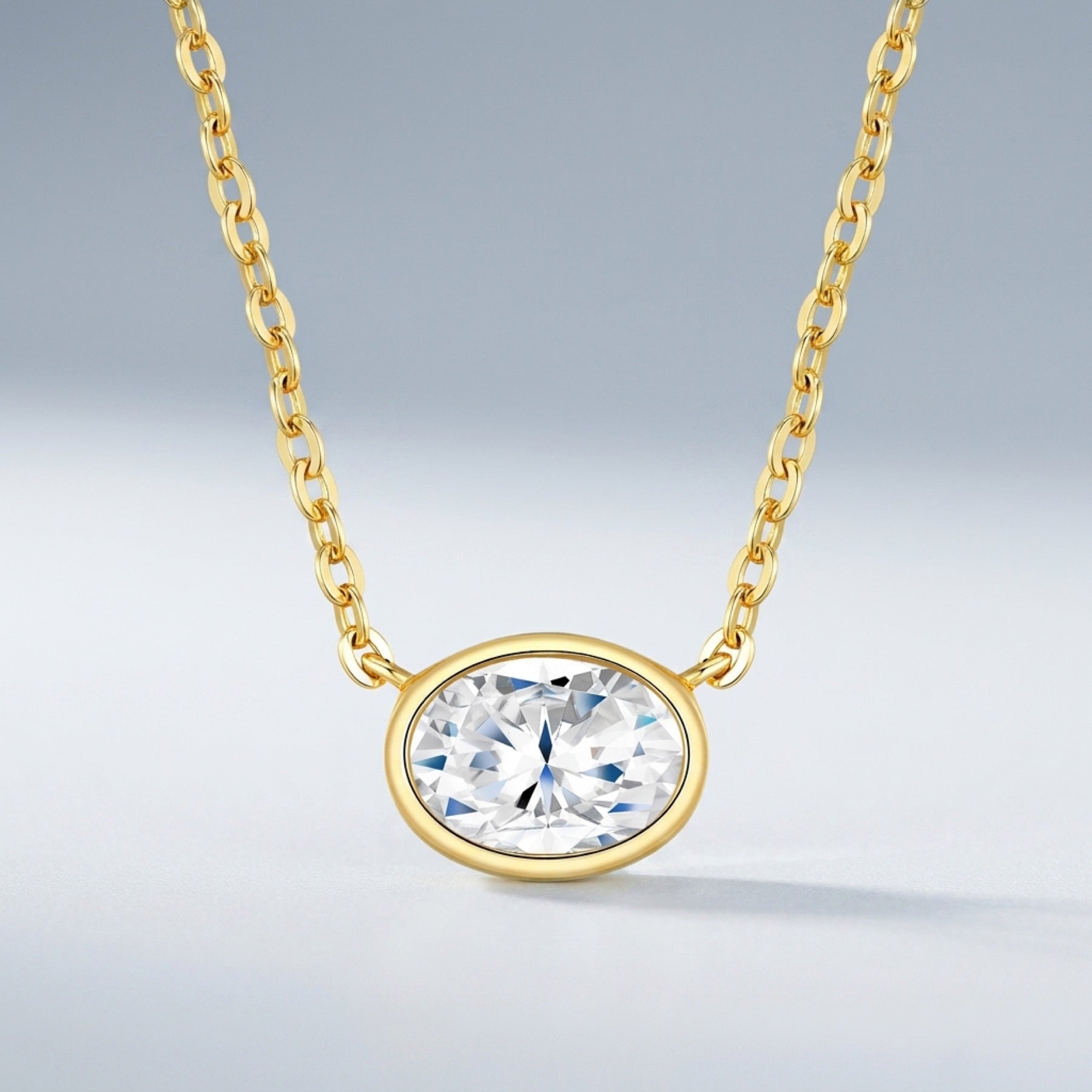 Amber Moissanite Oval Bezel Necklace in Gold-Tone Sterling Silver