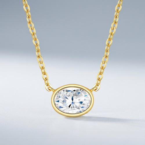 Amber Moissanite Oval Bezel Necklace in Gold-Tone Sterling Silver