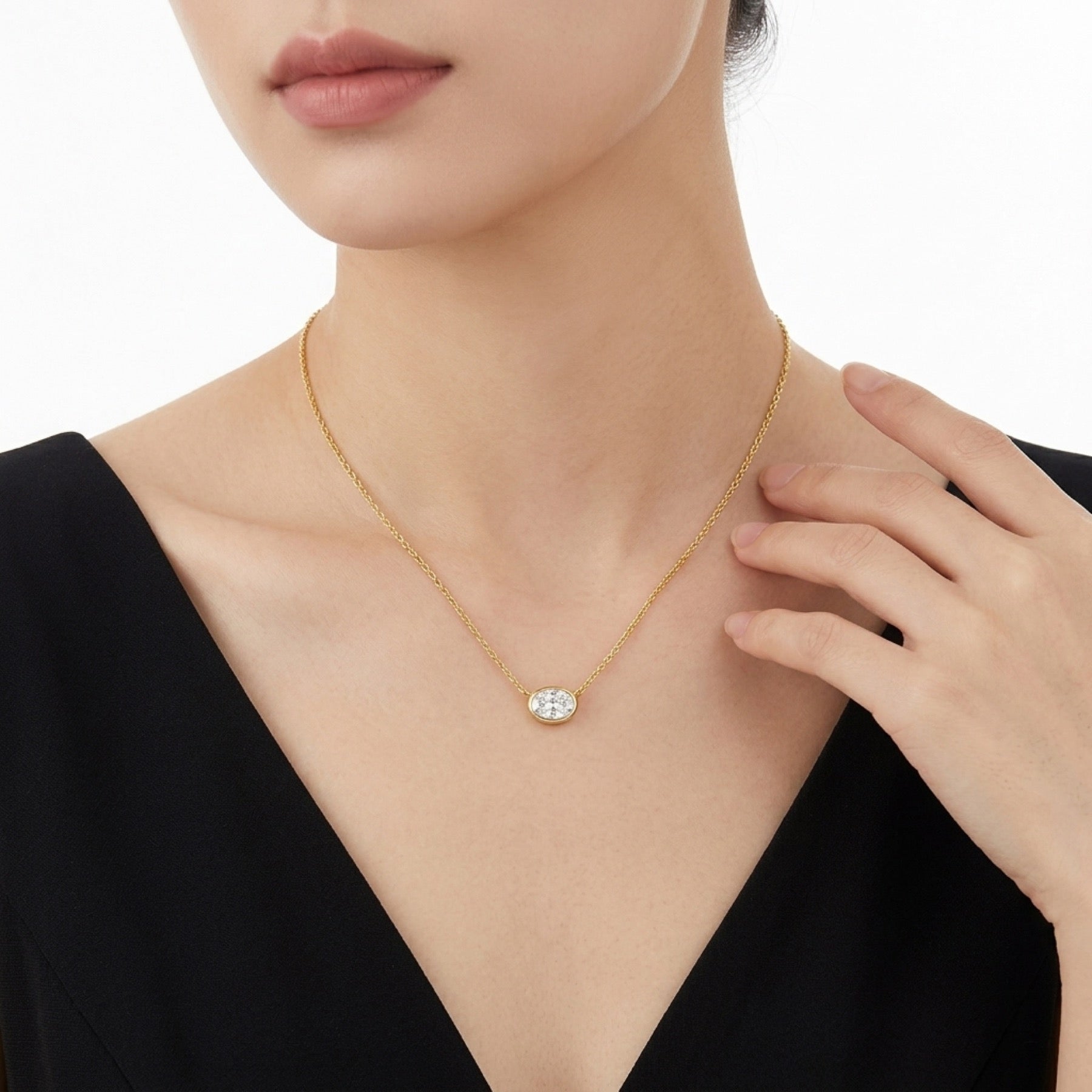 Amber Moissanite Oval Bezel Necklace in Gold-Tone Sterling Silver