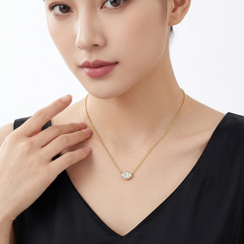 Amber Moissanite Oval Bezel Necklace in Gold-Tone Sterling Silver