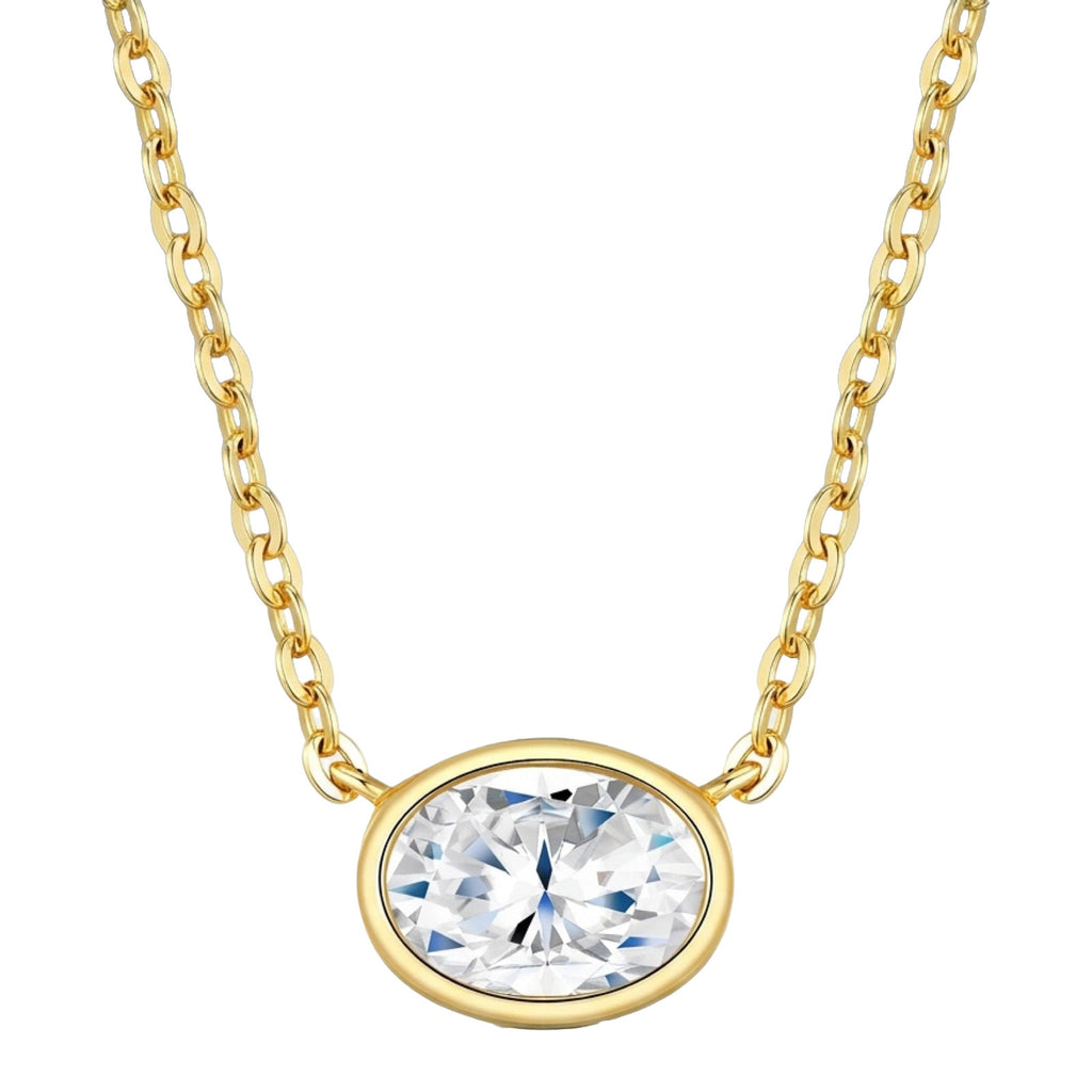 Amber Moissanite Oval Bezel Necklace in Gold-Tone Sterling Silver, product photo on white background