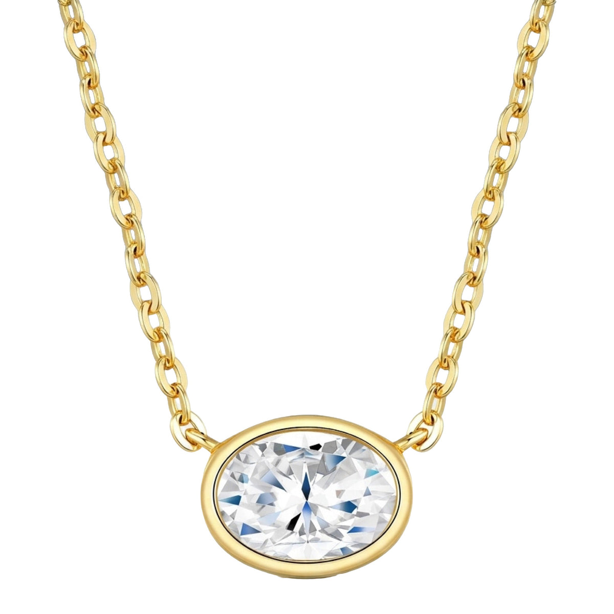 Amber Moissanite Oval Bezel Necklace in Gold-Tone Sterling Silver, product photo on white background